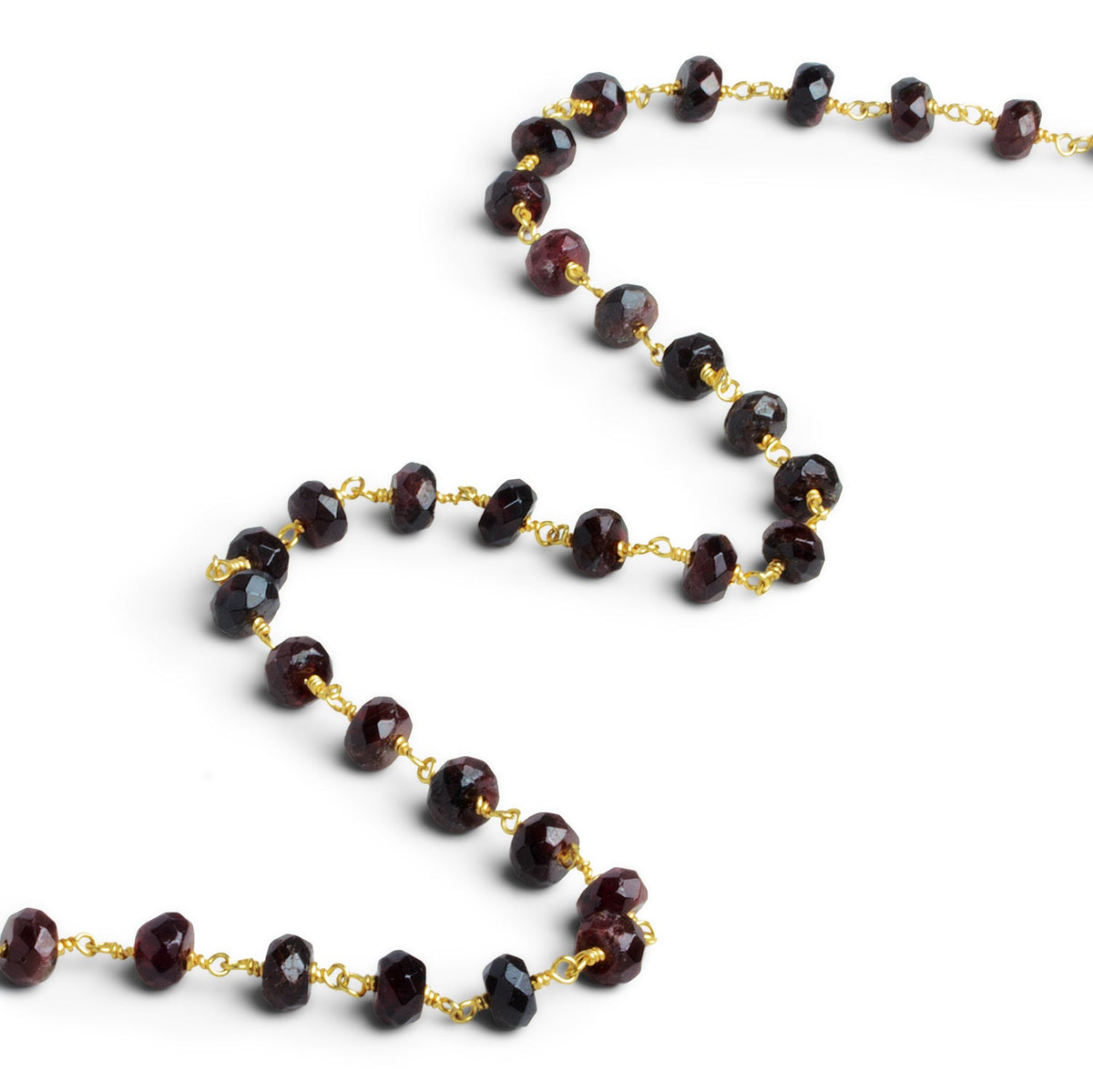 6mm Garnet Faceted Rondelle Gold Chain 30 beads - The Bead Traders