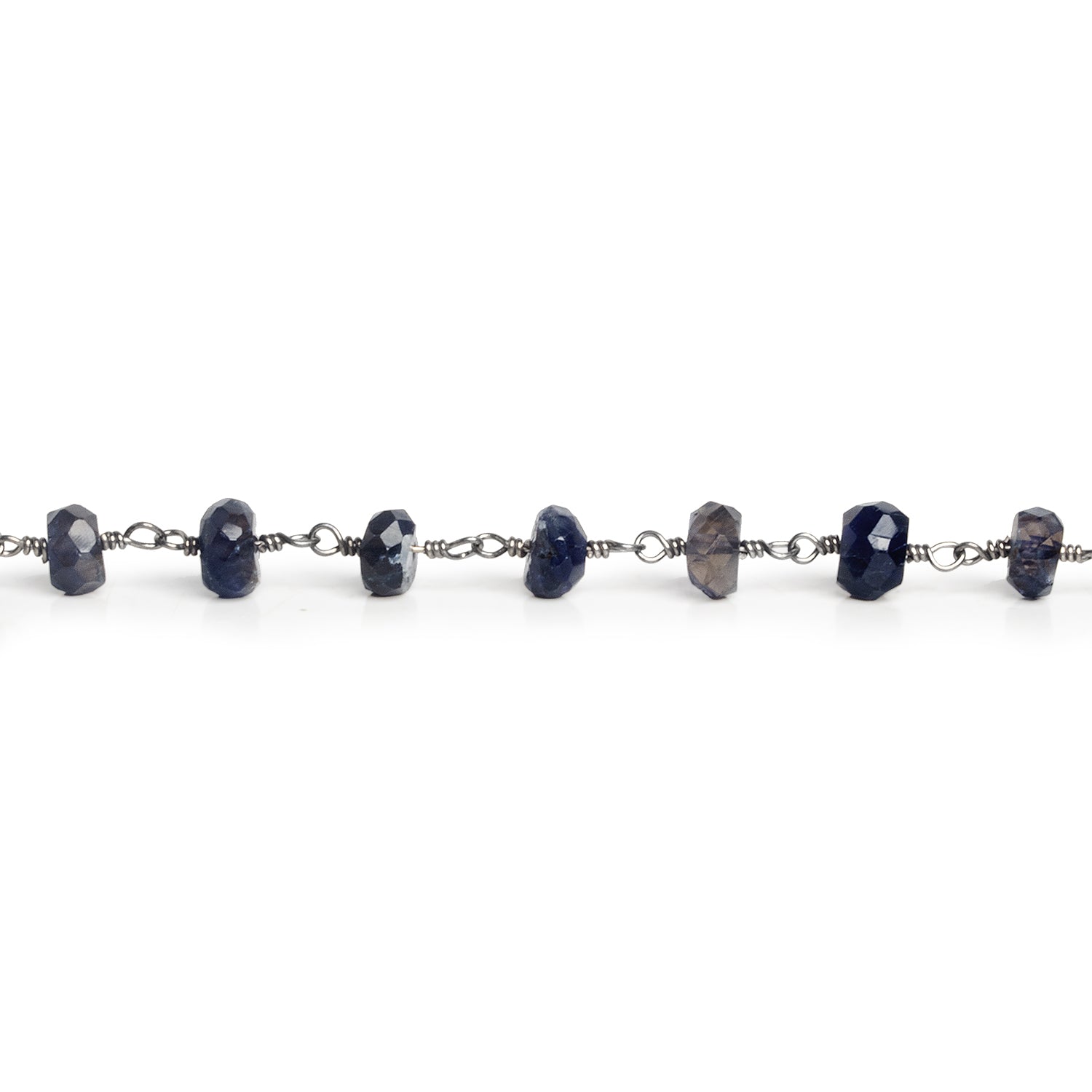 6mm Iolite Faceted Rondelle Black Gold Chain 33 beads - The Bead Traders