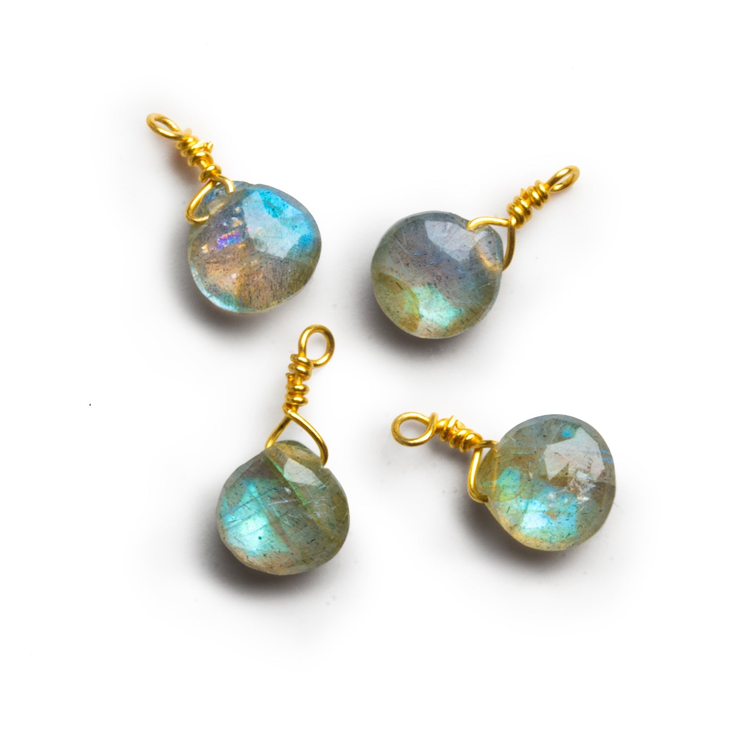 6mm Labradorite Wire - Wrapped Heart Pendants 4 beads - The Bead Traders