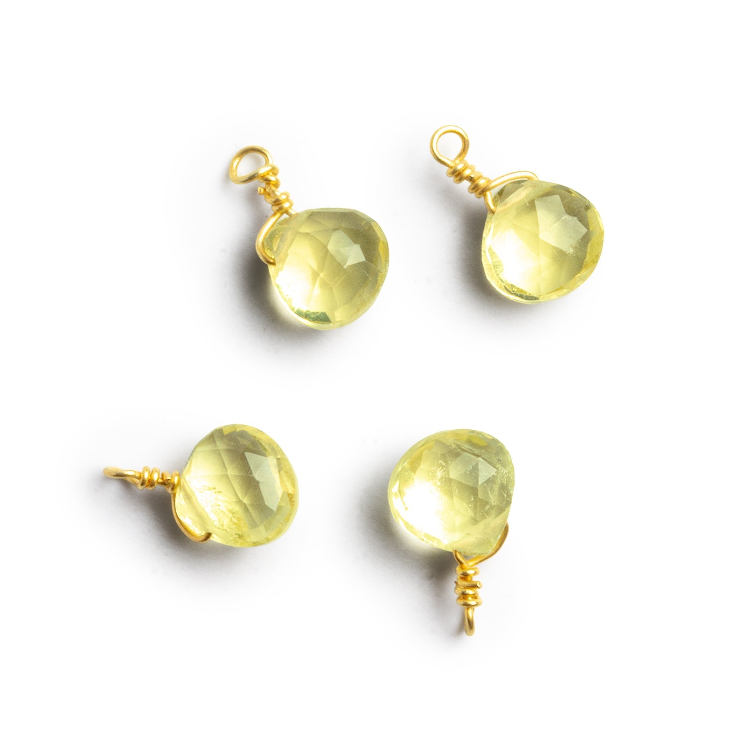 6mm Lemon Quartz Wire - Wrapped Heart Pendants 4 beads - The Bead Traders