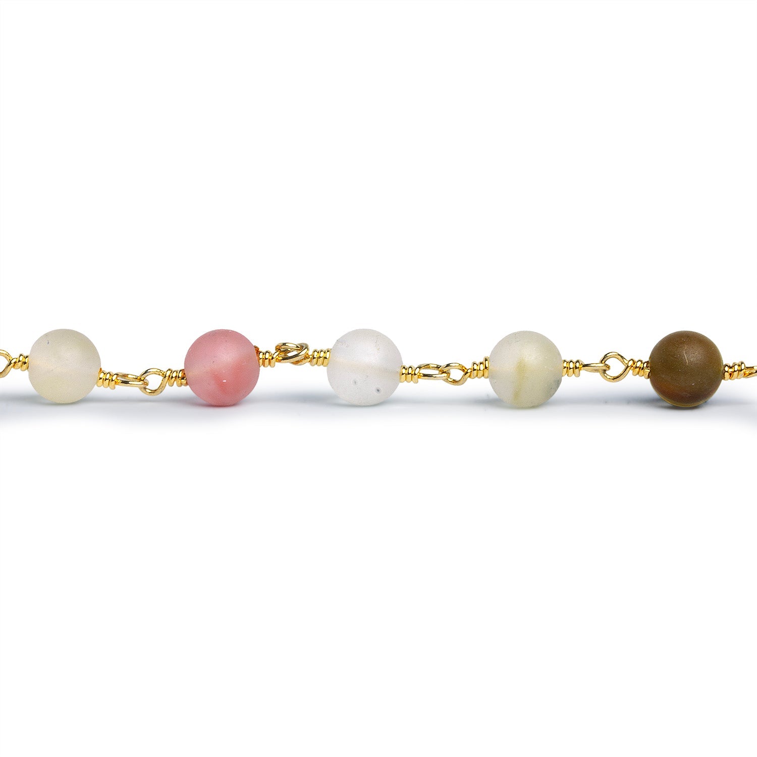 6mm Matte Multicolor Quartz Round Gold Chain 23 beads - The Bead Traders