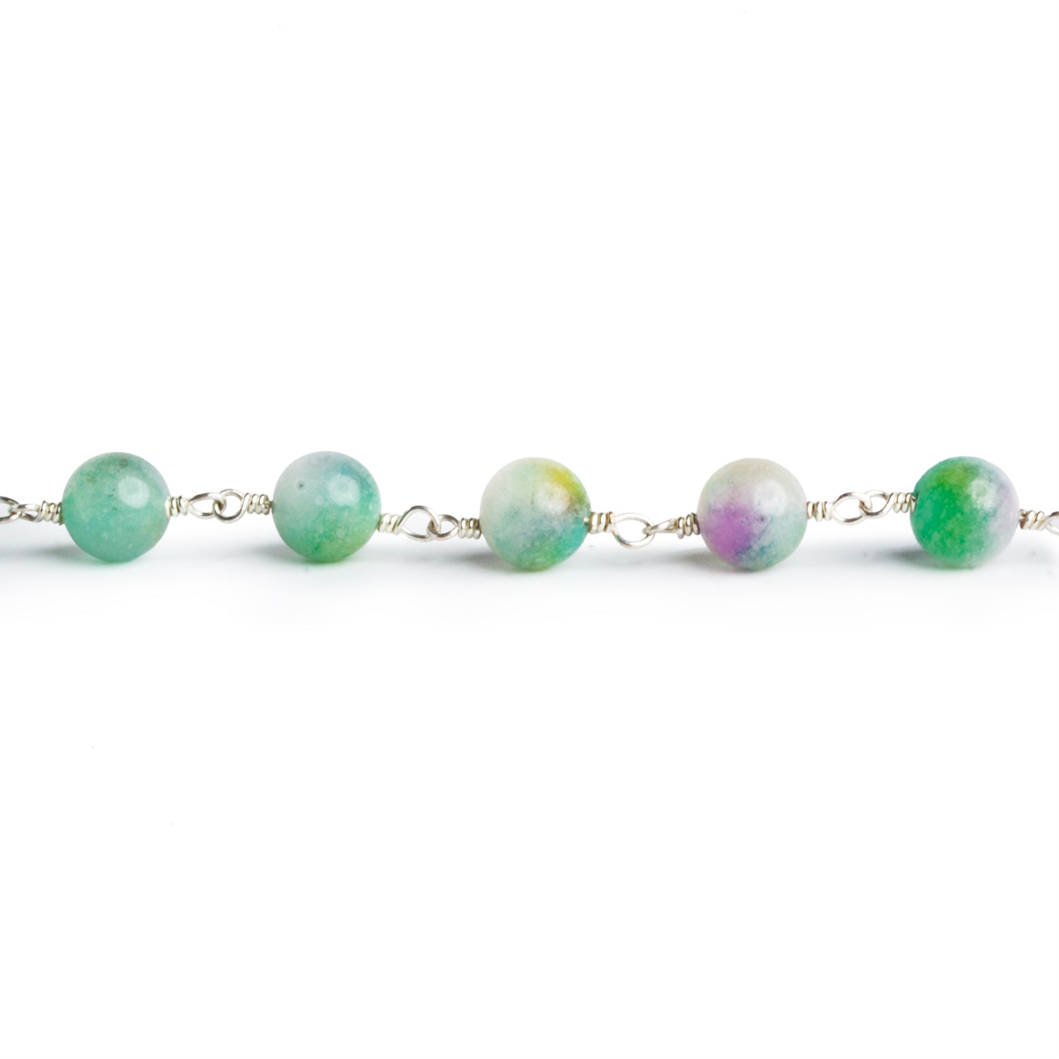 6mm Multi Jade Plain Round Silver Chain 26 beads - The Bead Traders