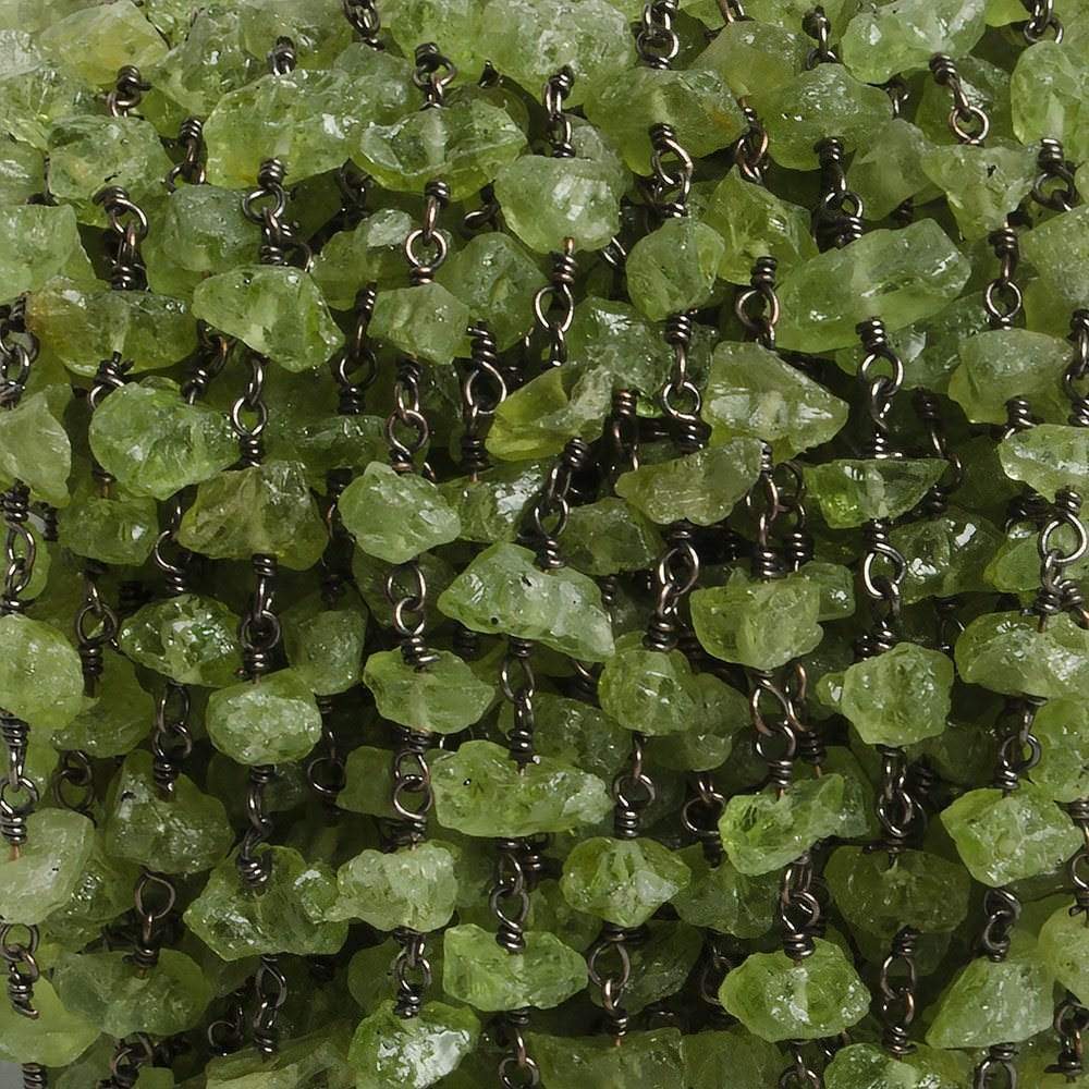 6mm Peridot Chip Black Gold Chain 35 beads - The Bead Traders