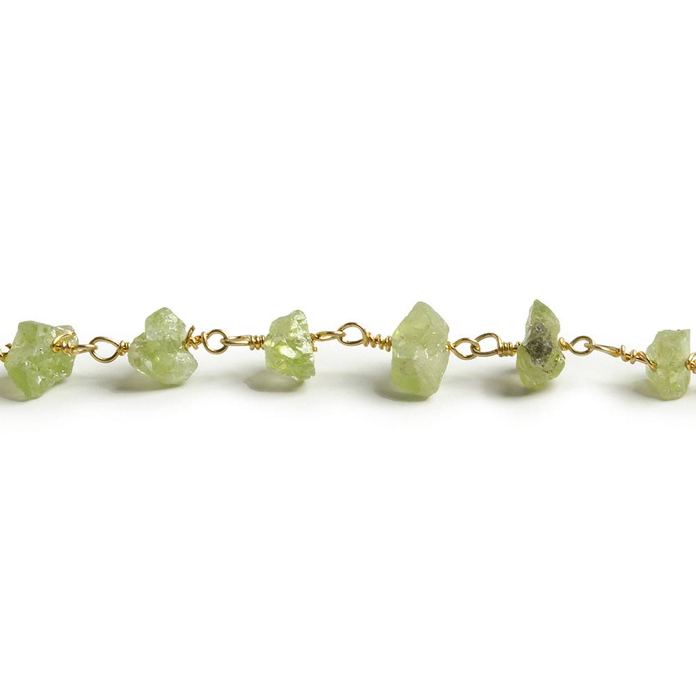 6mm Peridot Chip Gold Chain 35 beads - The Bead Traders