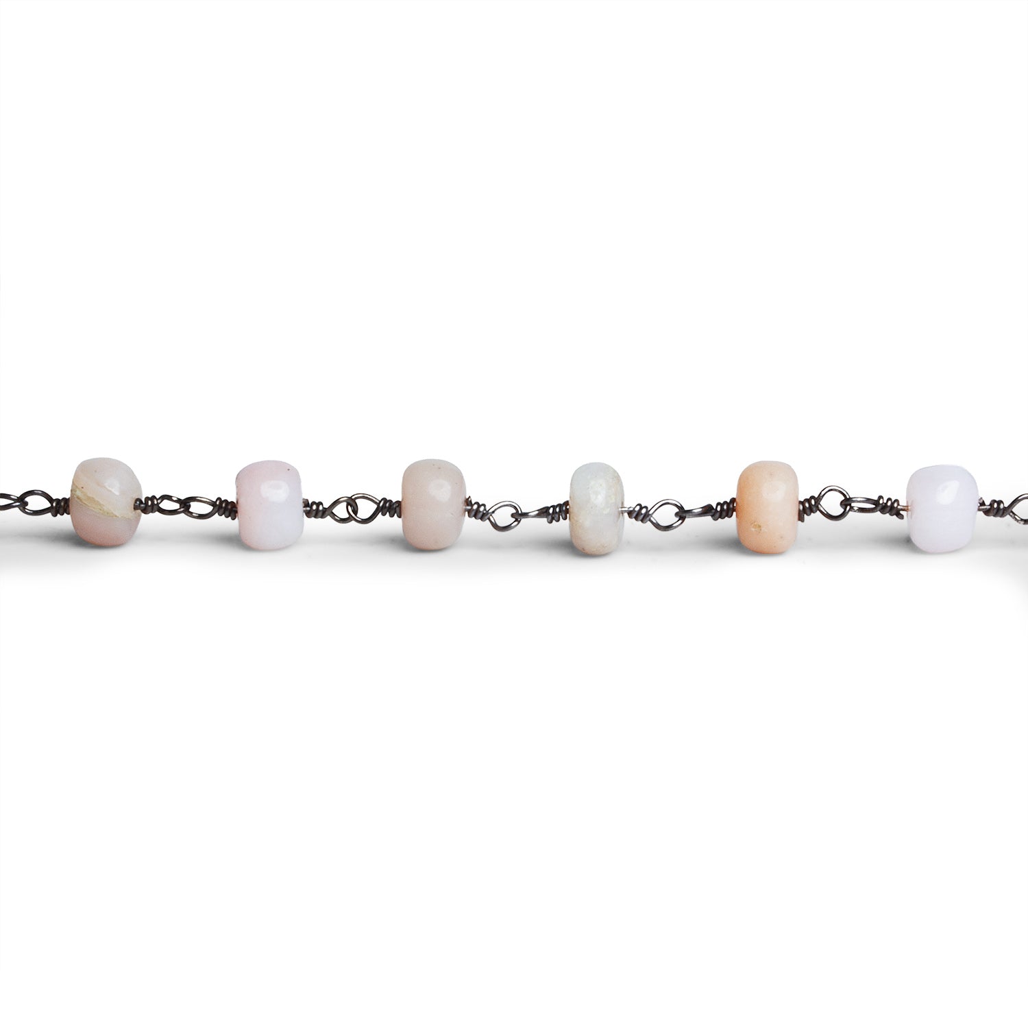 6mm Pink Peruvian Opal Plain Rondelle Black Gold Chain 28 beads - The Bead Traders