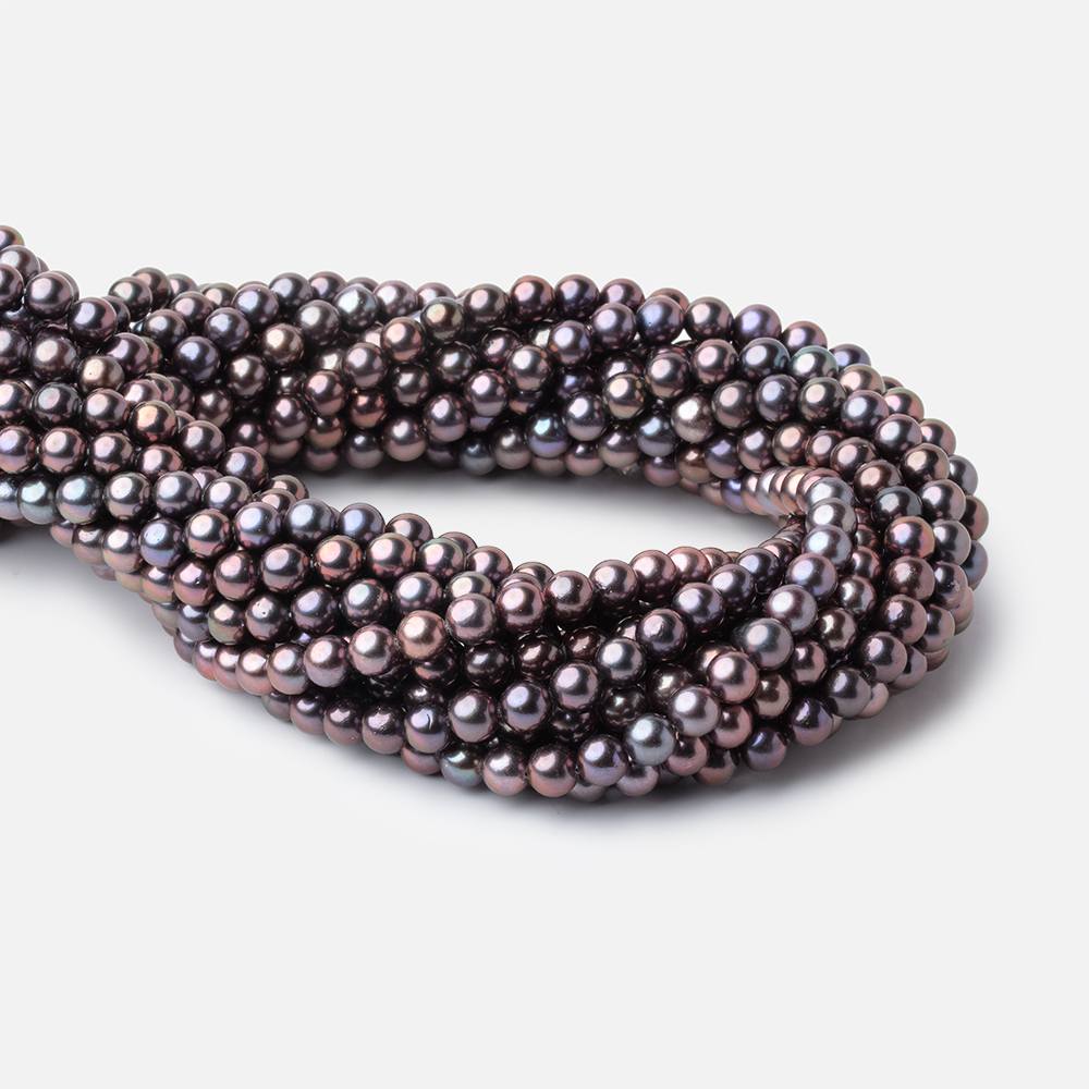 6mm Plum Peacock Off Round Pearls 16 inch 70 Beads AA - The Bead Traders
