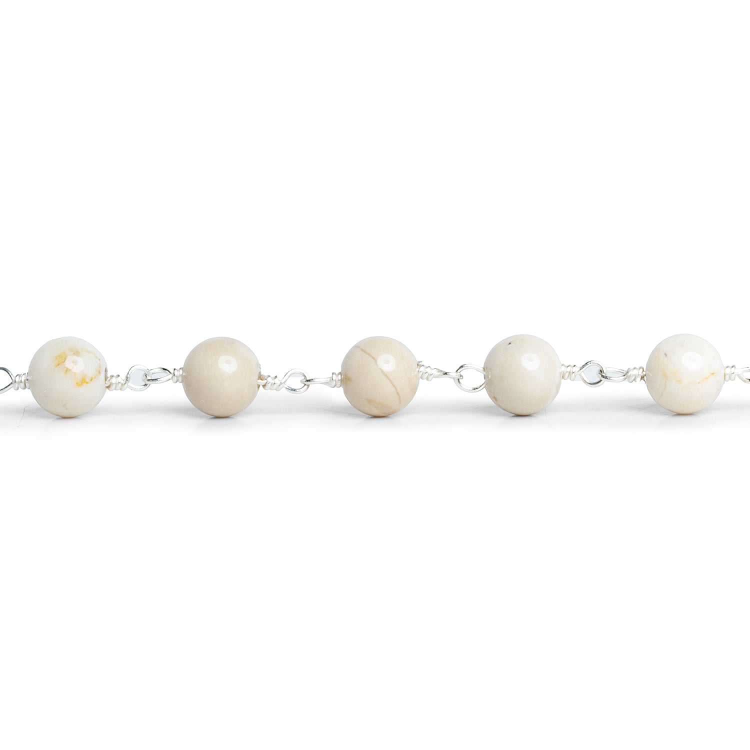 6mm River Stone Jasper Rounds Silver Chain 25 beads - The Bead Traders