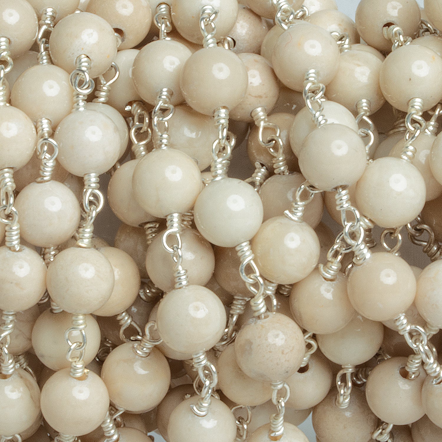6mm River Stone Jasper Rounds Silver Chain 25 beads - The Bead Traders
