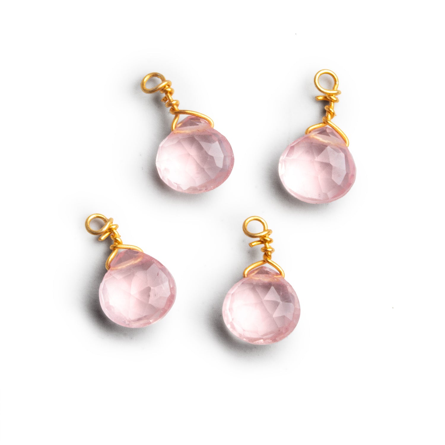 6mm Rose Quartz Wire - Wrapped Heart Pendants 4 beads - The Bead Traders