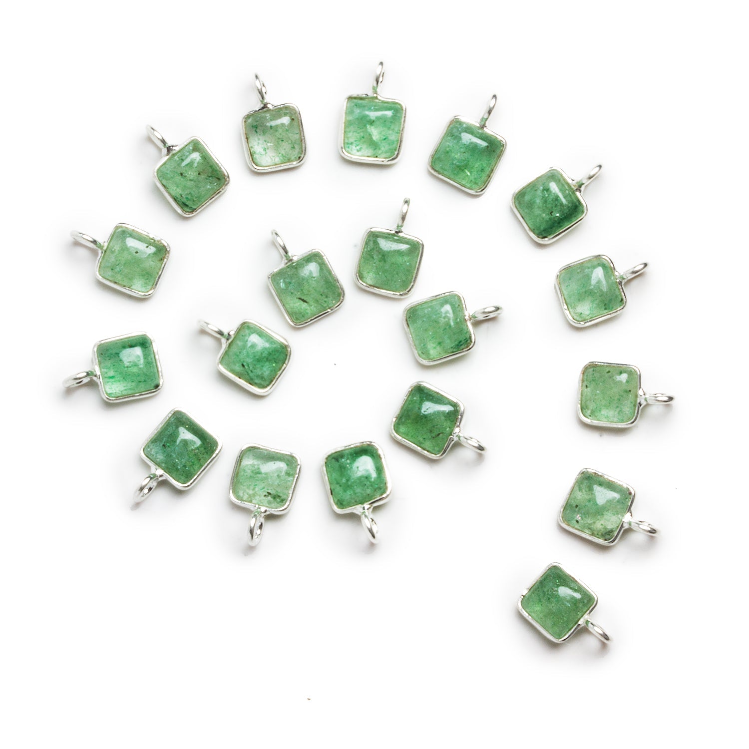 6mm Silver Bezeled Aventurine Cushion Pendant 1 Bead - The Bead Traders
