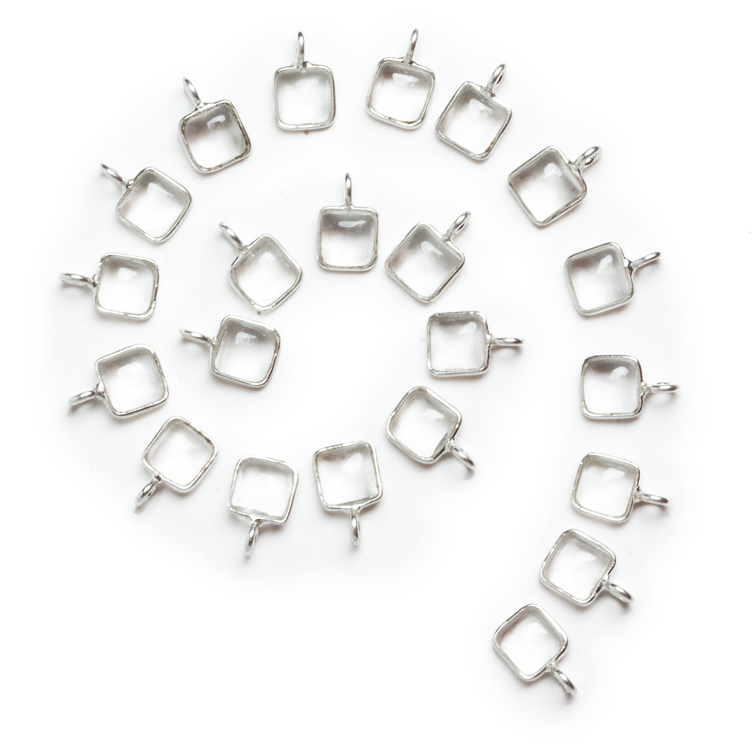 6mm Silver Bezeled Crystal Quartz Cushion Pendant 1 Bead - The Bead Traders