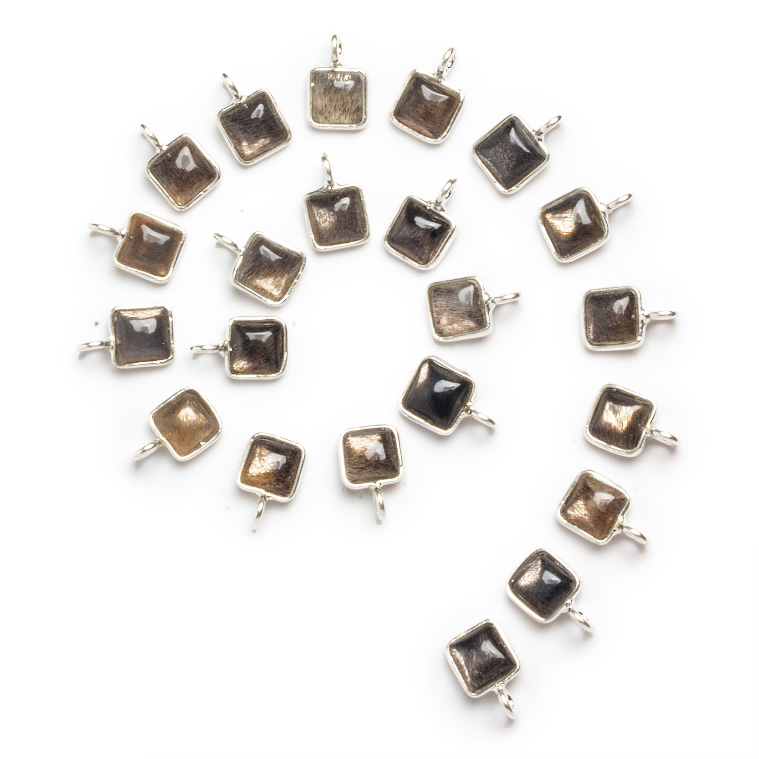 6mm Silver Bezeled Feldspar Cushion Pendant 1 Bead - The Bead Traders
