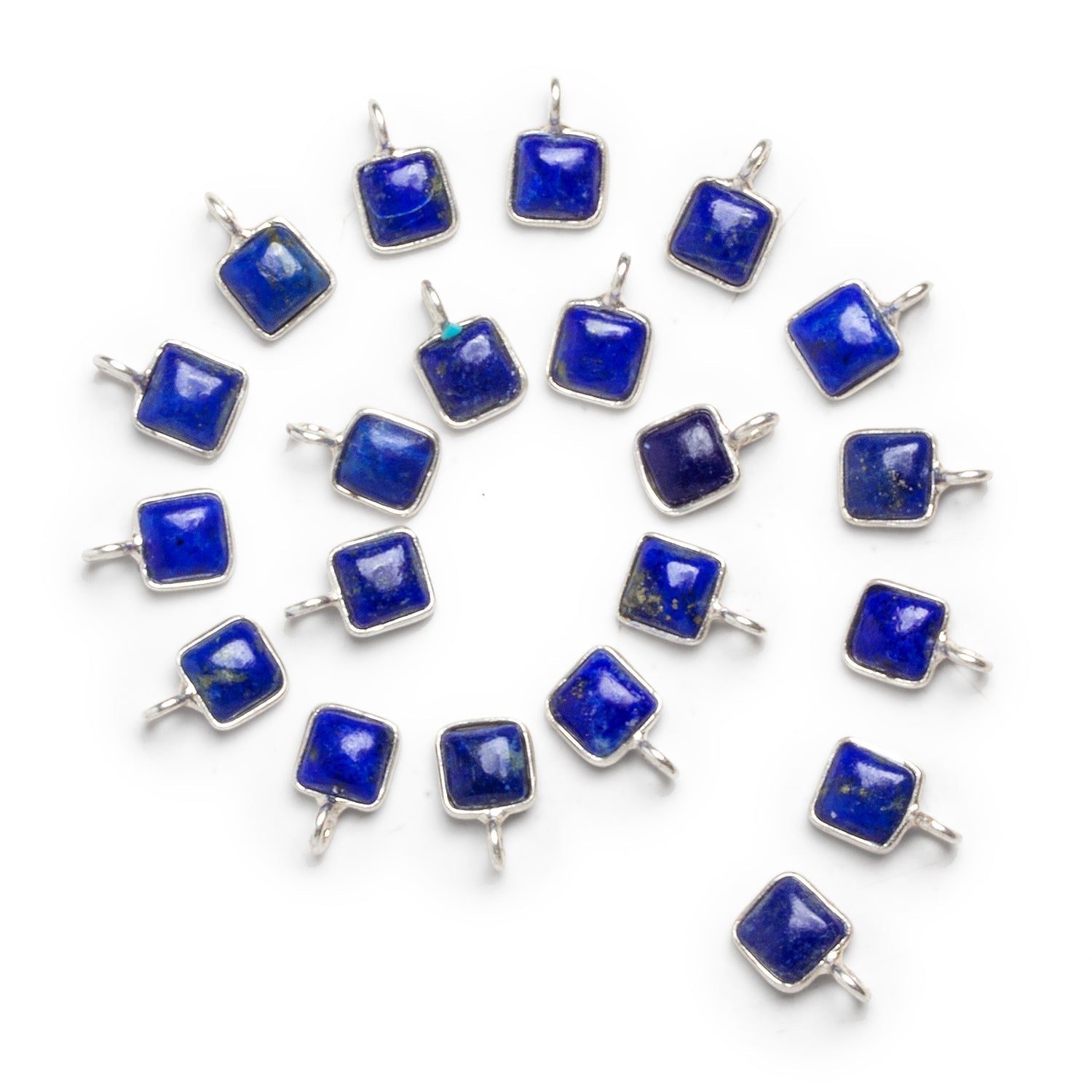 6mm Silver Bezeled Lapis Lazuli Cushion Pendant 1 Bead - The Bead Traders