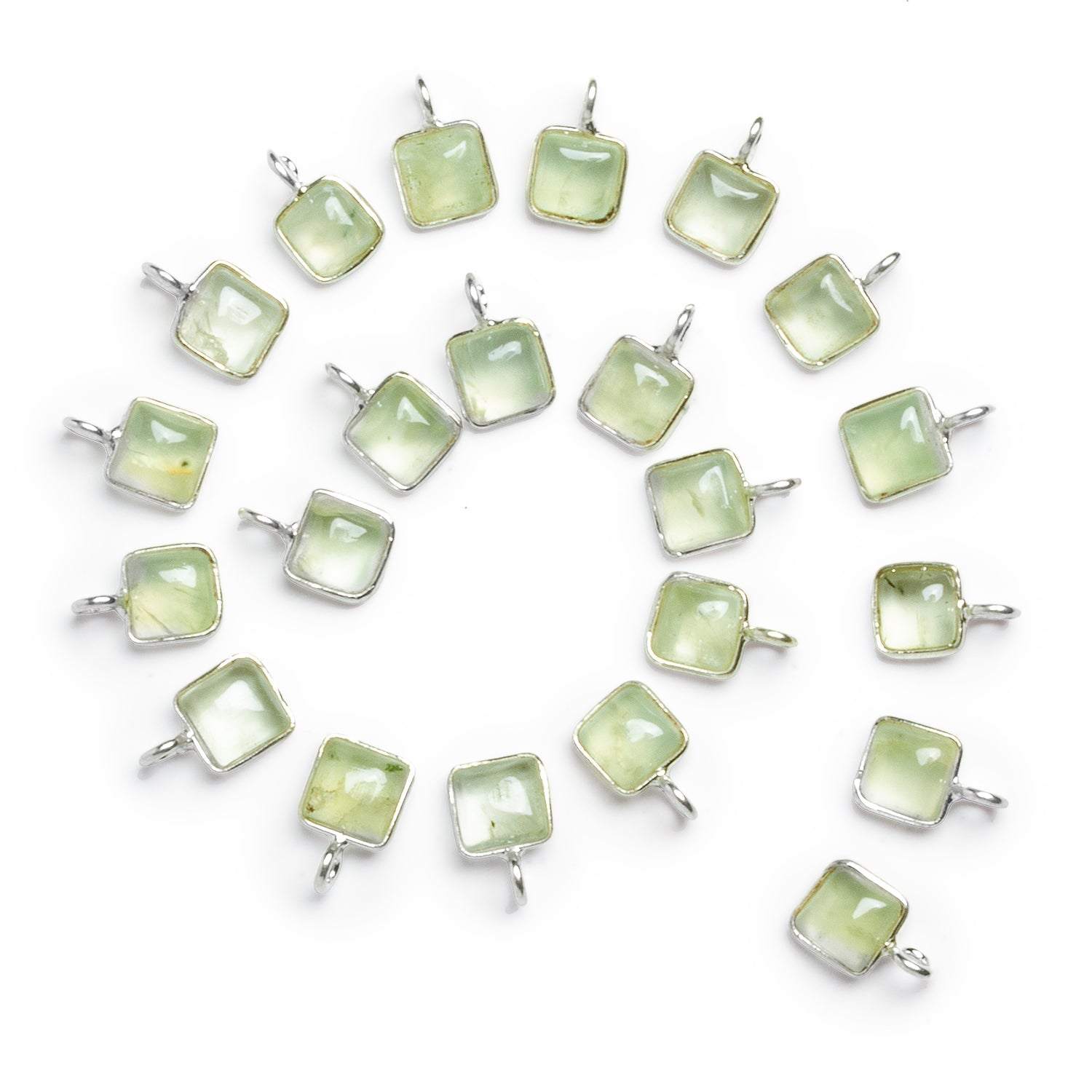 6mm Silver Bezeled Prehnite Cushion Pendant 1 Bead - The Bead Traders