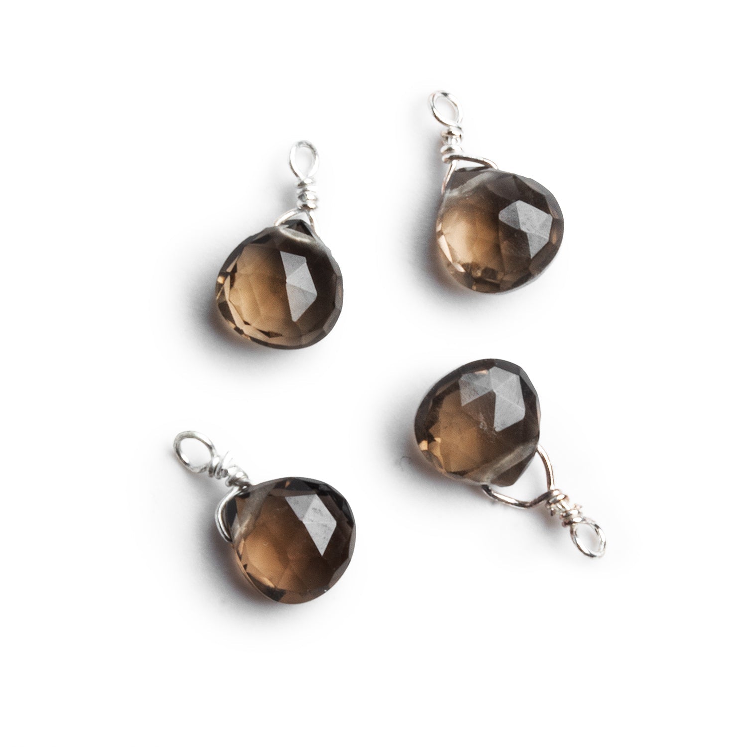 6mm Smoky Quartz Wire - Wrapped Heart Pendants 4 beads - The Bead Traders