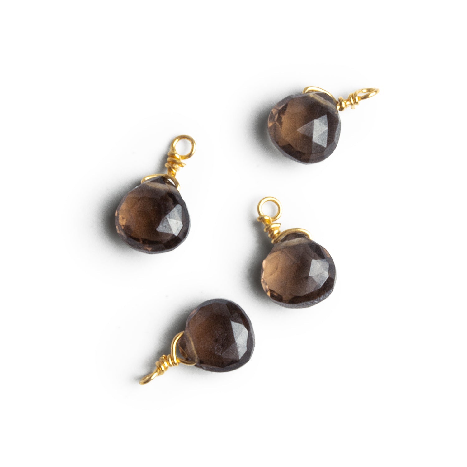 6mm Smoky Quartz Wire - Wrapped Heart Pendants 4 beads - The Bead Traders