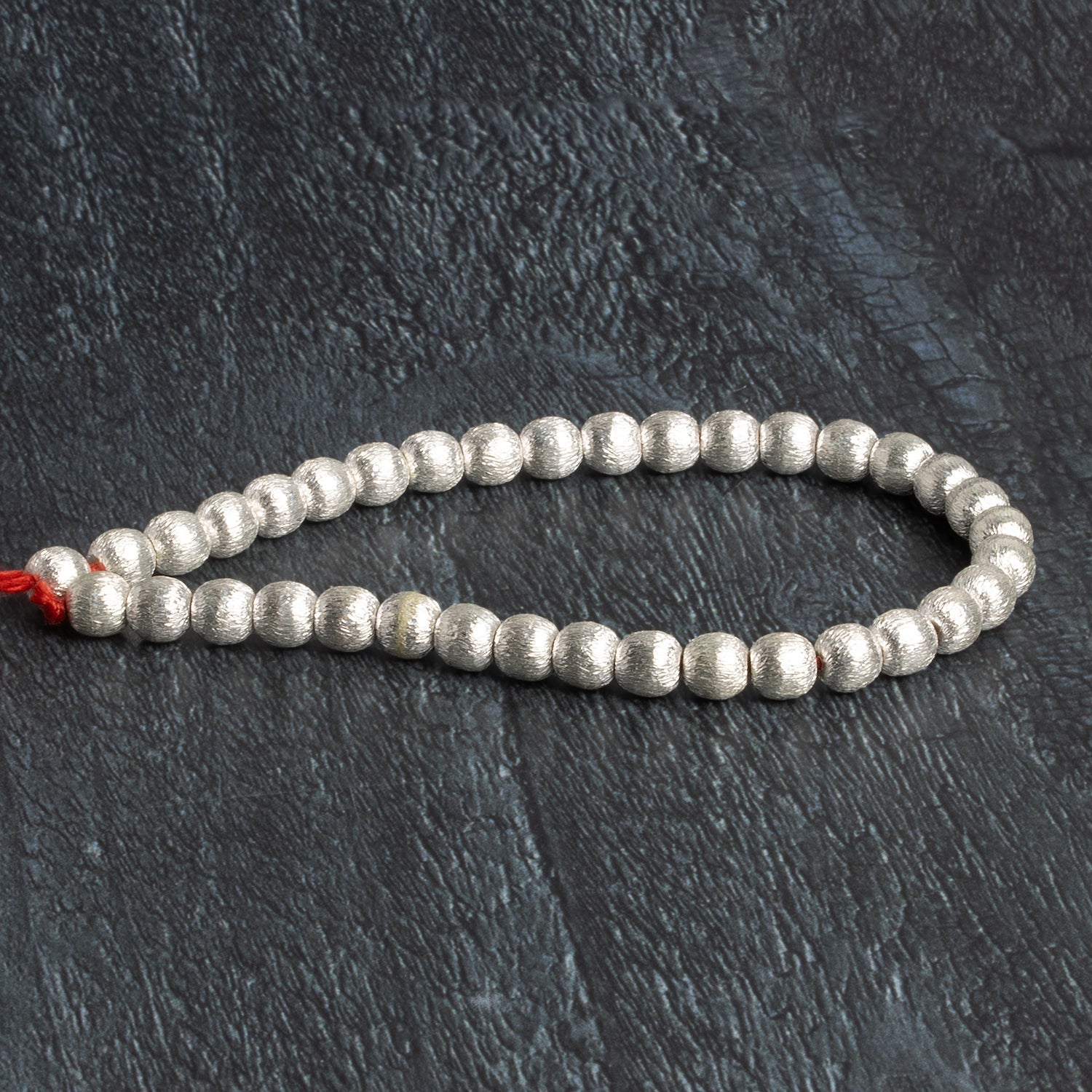 6mm Sterling Silver Plated Copper Brushed Rounds 8 inch 38 beads - The Bead Traders