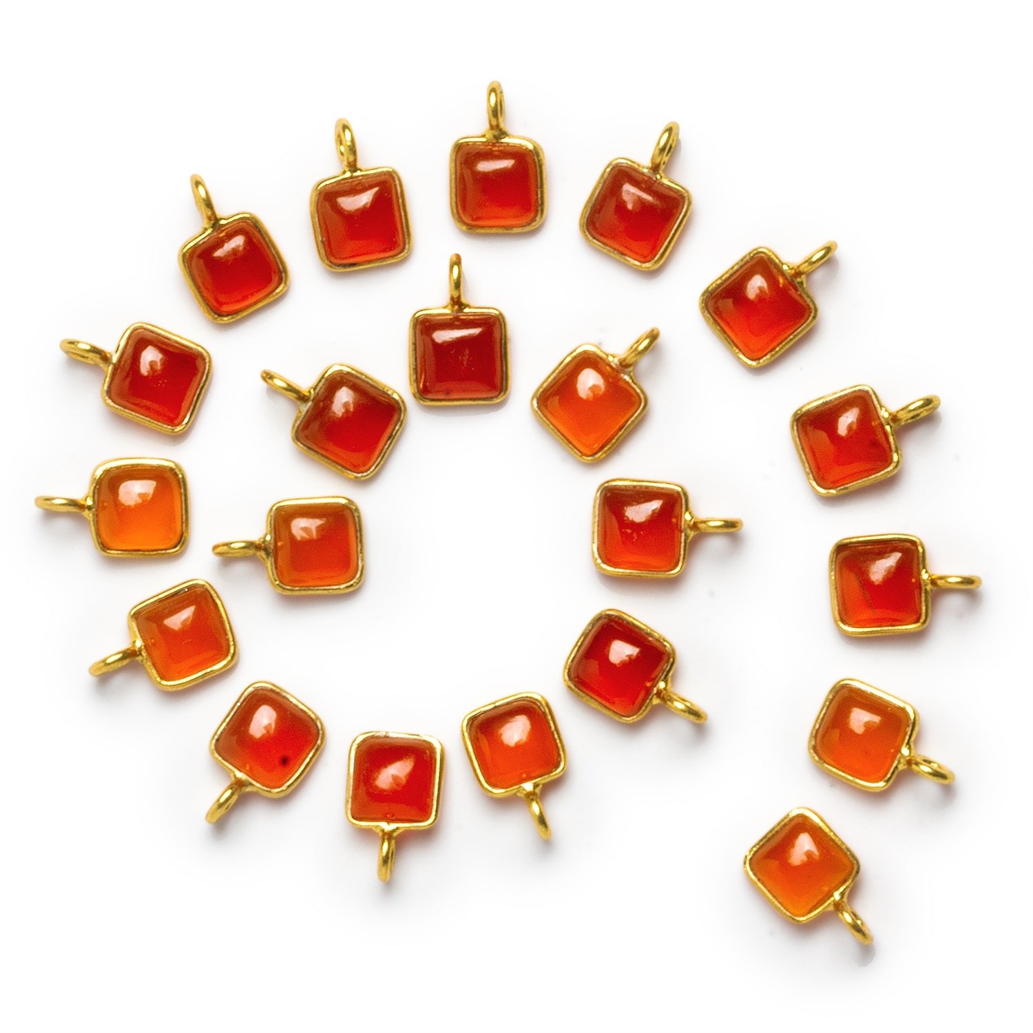 6mm Vermeil Bezeled Carnelian Cushion Pendant 1 Bead - The Bead Traders