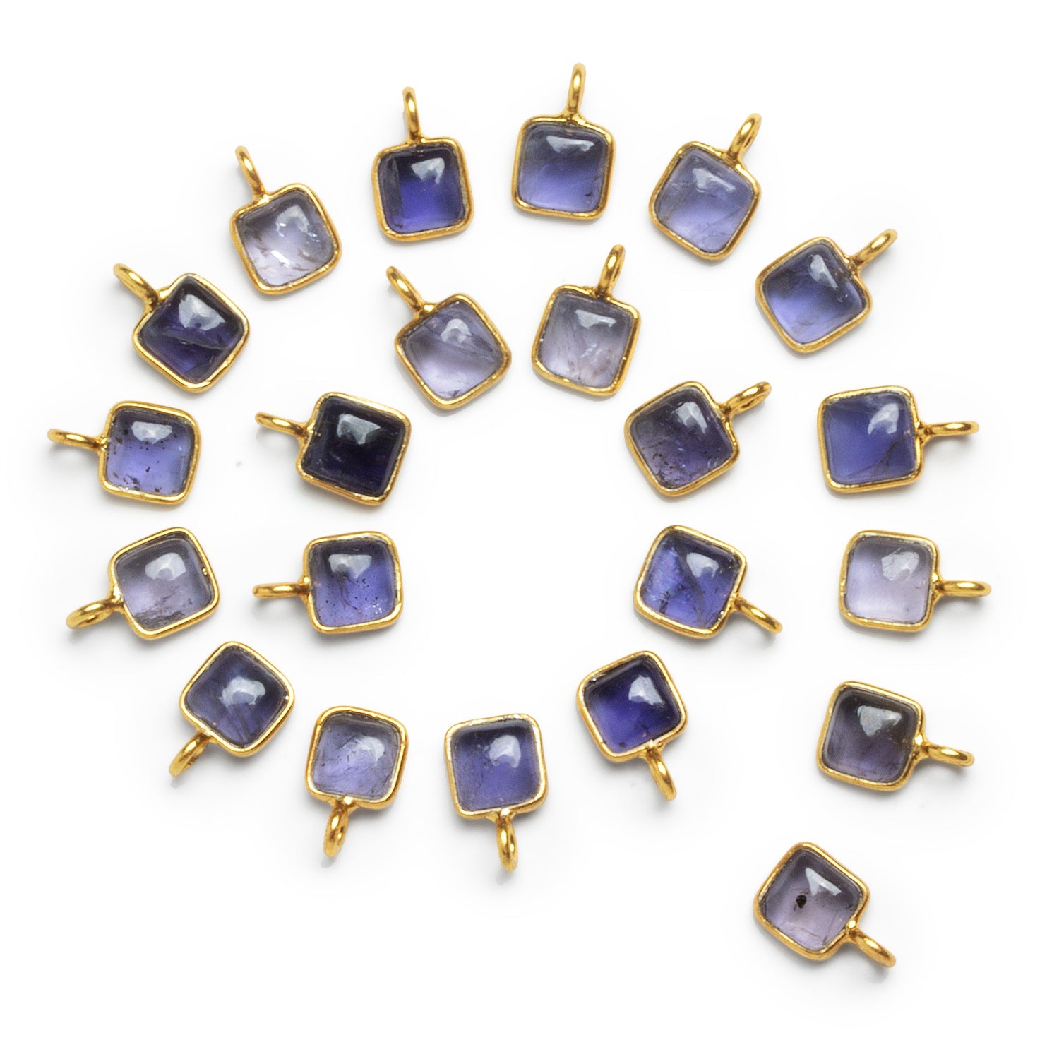 6mm Vermeil Bezeled Iolite Cushion Pendant 1 Bead - The Bead Traders
