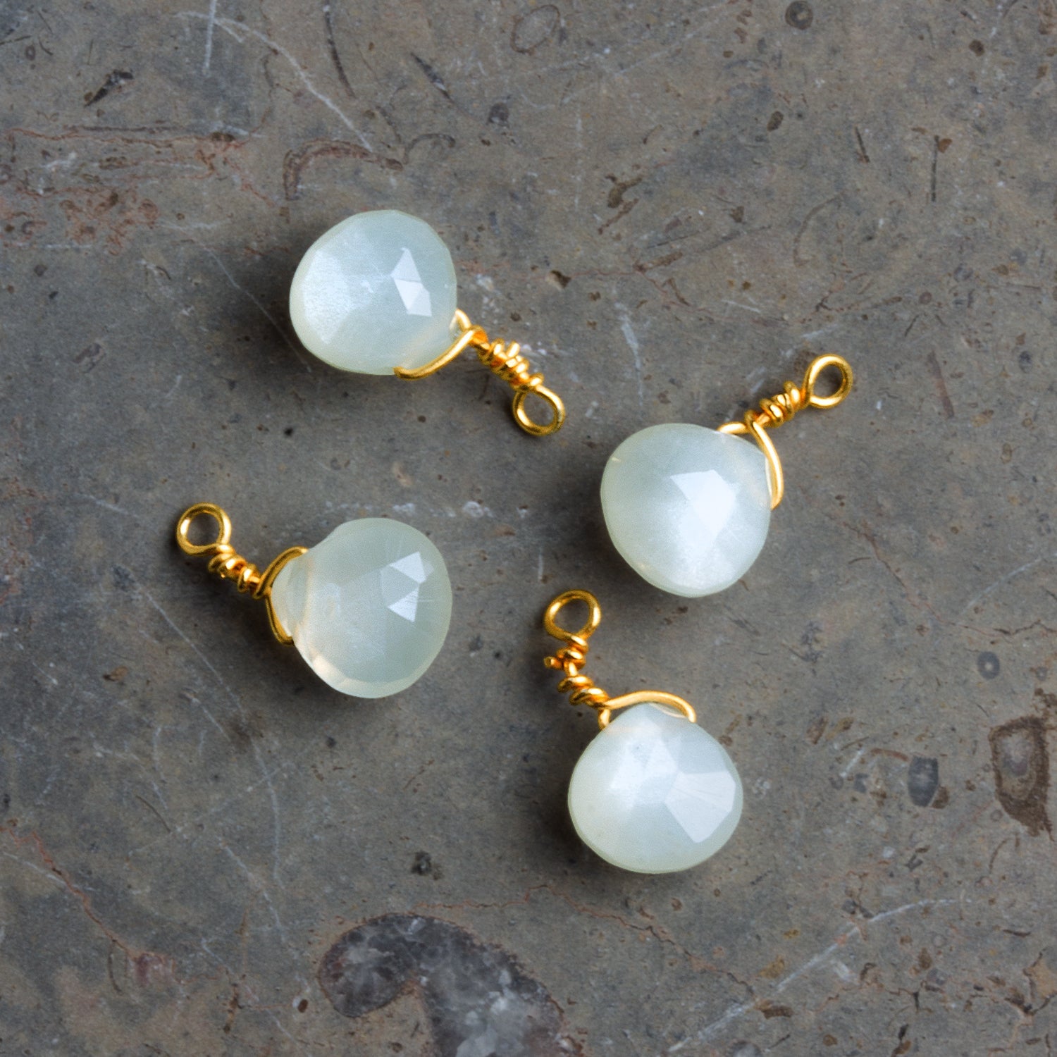 6mm White Moonstone Wire - Wrapped Heart Pendants 4 beads - The Bead Traders