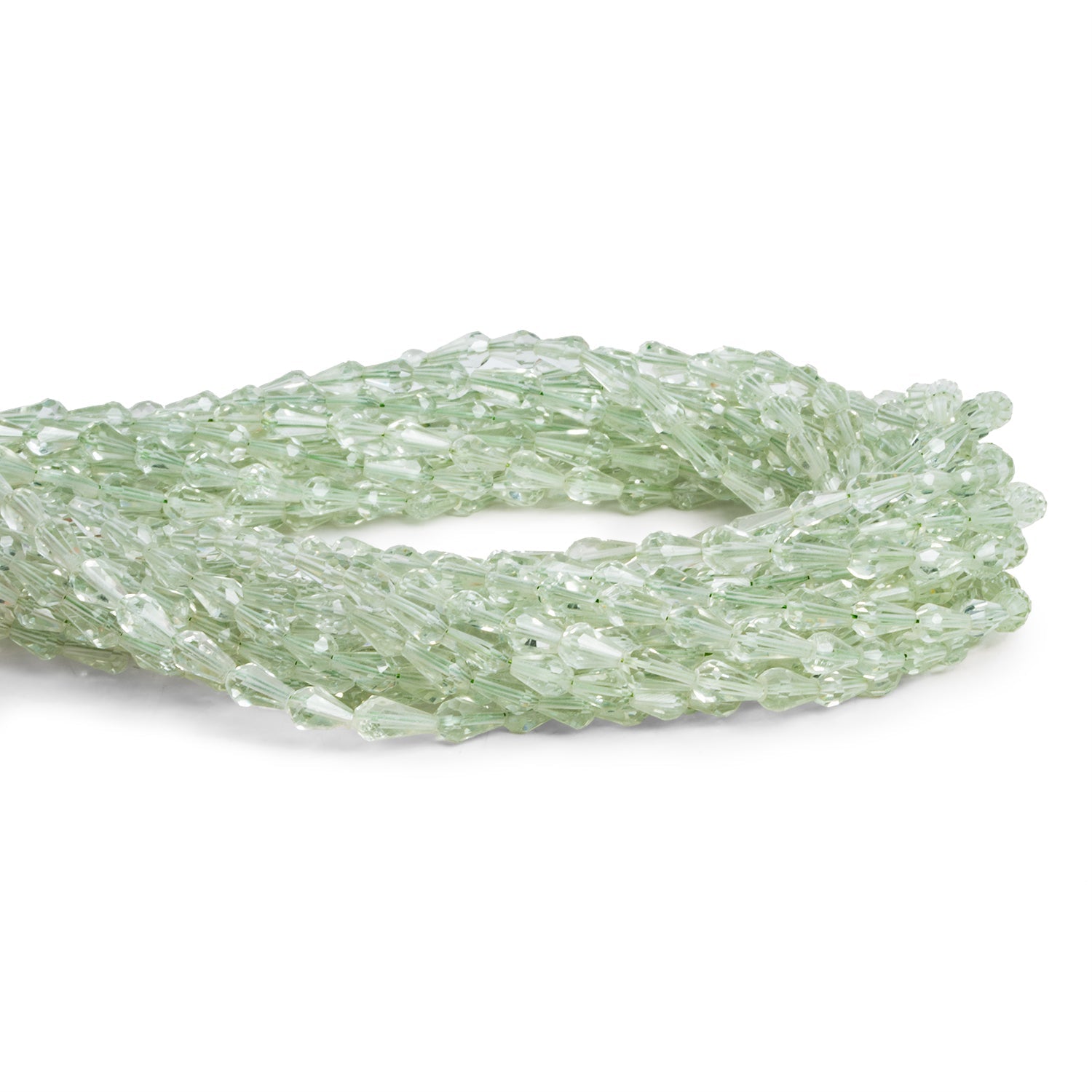 6x4mm Prasiolite Faceted Teardrops 14 inch 60 beads - The Bead Traders