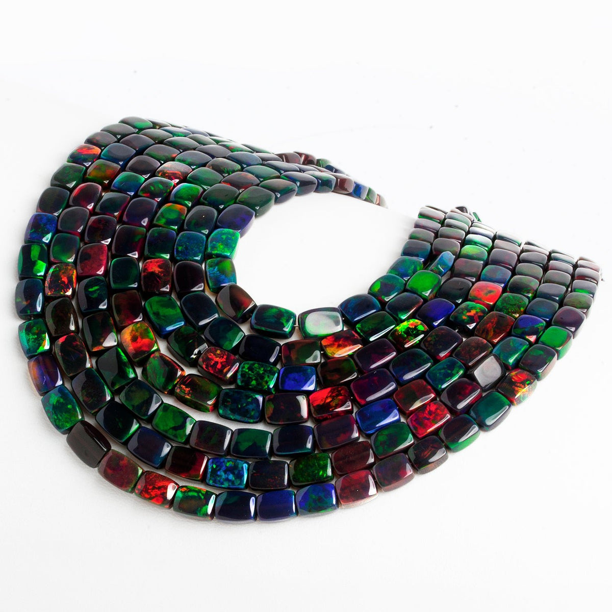 6x5mm Black Ethiopian Opal Plain Rectangles 16 inch 65 beads - The Bead Traders
