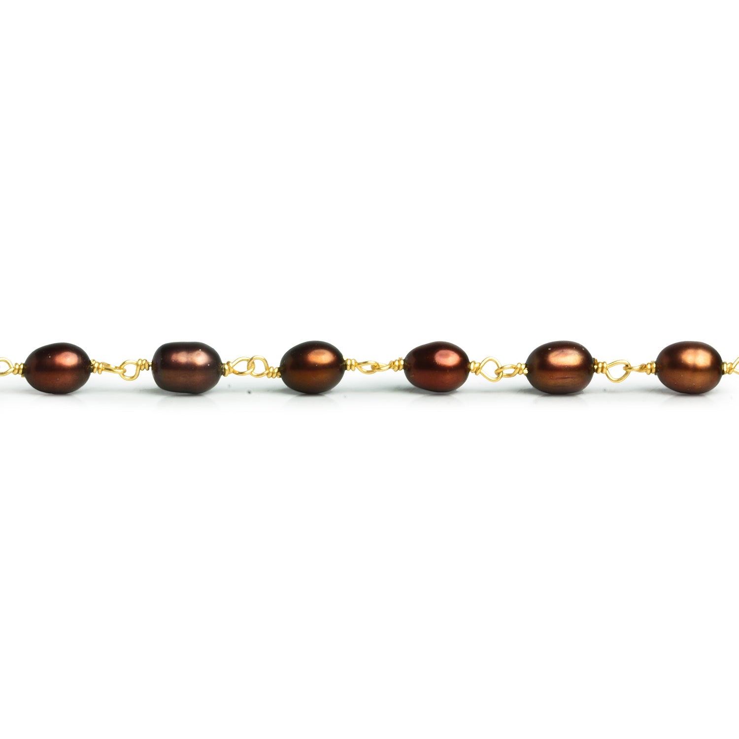 6x5mm Brown Oval Pearl Gold Chain 26 beads - The Bead Traders