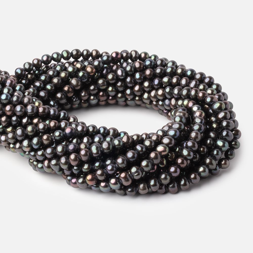 6x5mm Dark Green Peacock Off Round Pearls 15.5 inch 75 beads - The Bead Traders