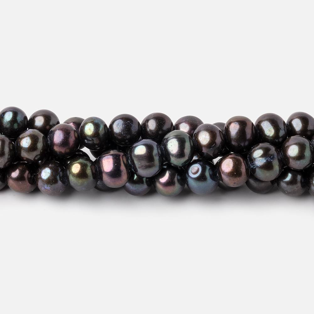 6x5mm Dark Green Peacock Off Round Pearls 15.5 inch 75 beads - The Bead Traders