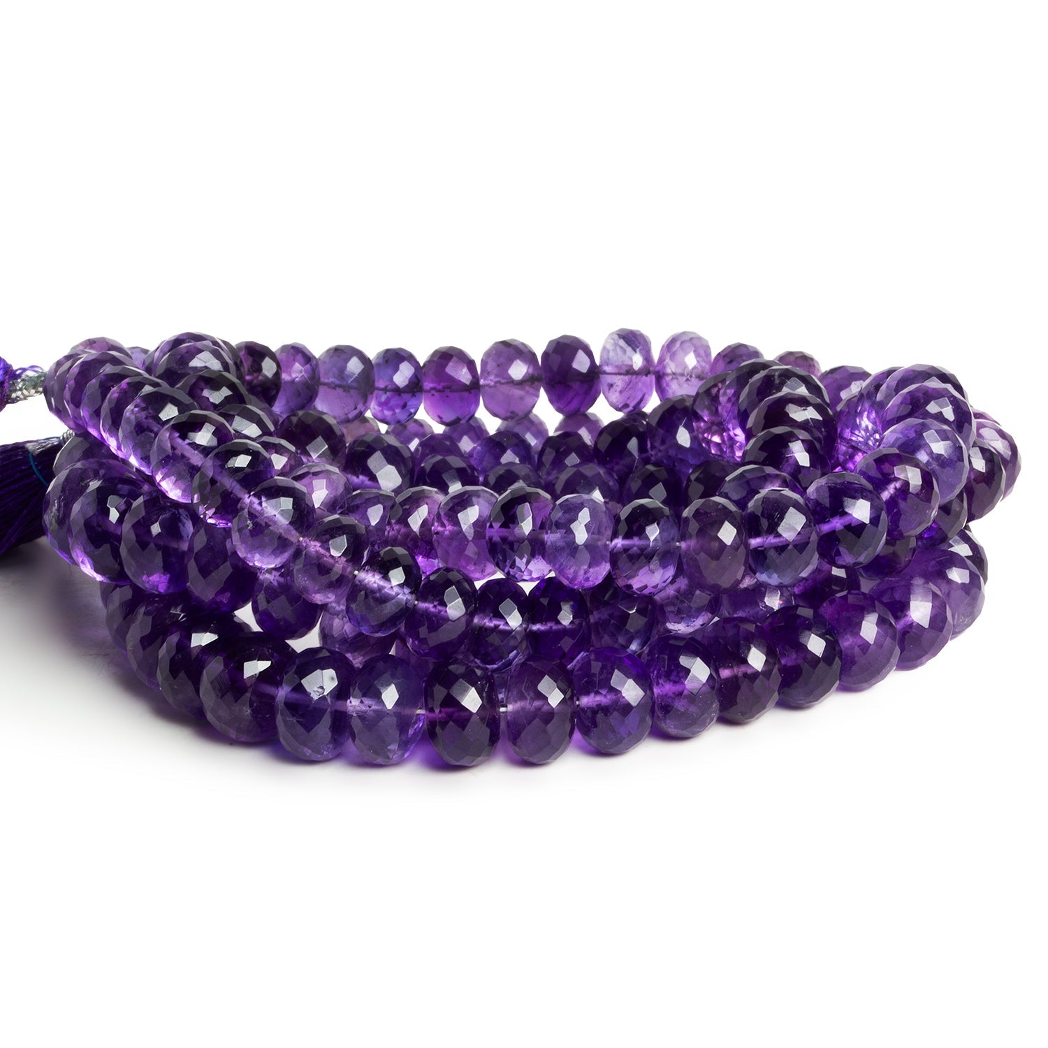 7-10mm African Amethyst Faceted Rondelles 15 inch 68 beads - The Bead Traders