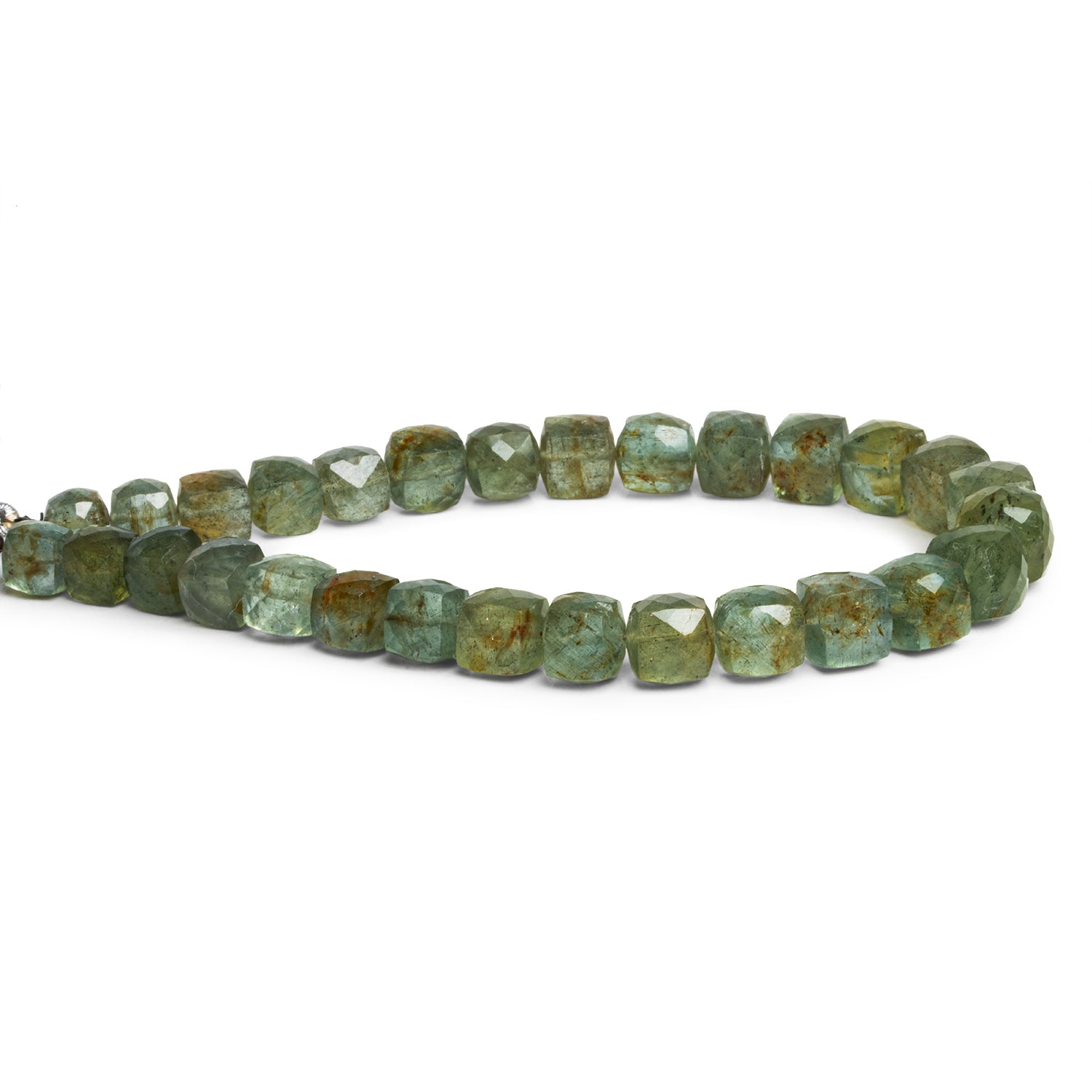 7 - 10mm Moss Aquamarine Faceted Cubes 8.5 inch 28 beads - The Bead Traders