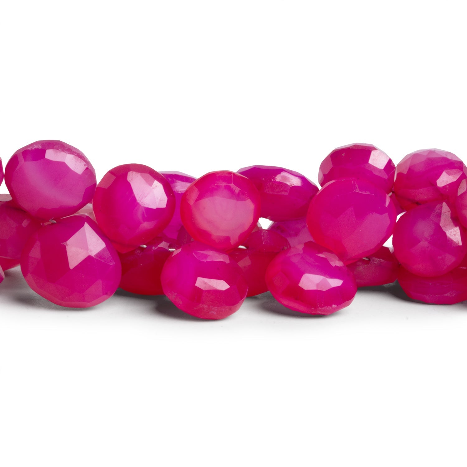 7 - 13mm Hot Pink Chalcedony Faceted Hearts 8 inch 42 beads - The Bead Traders