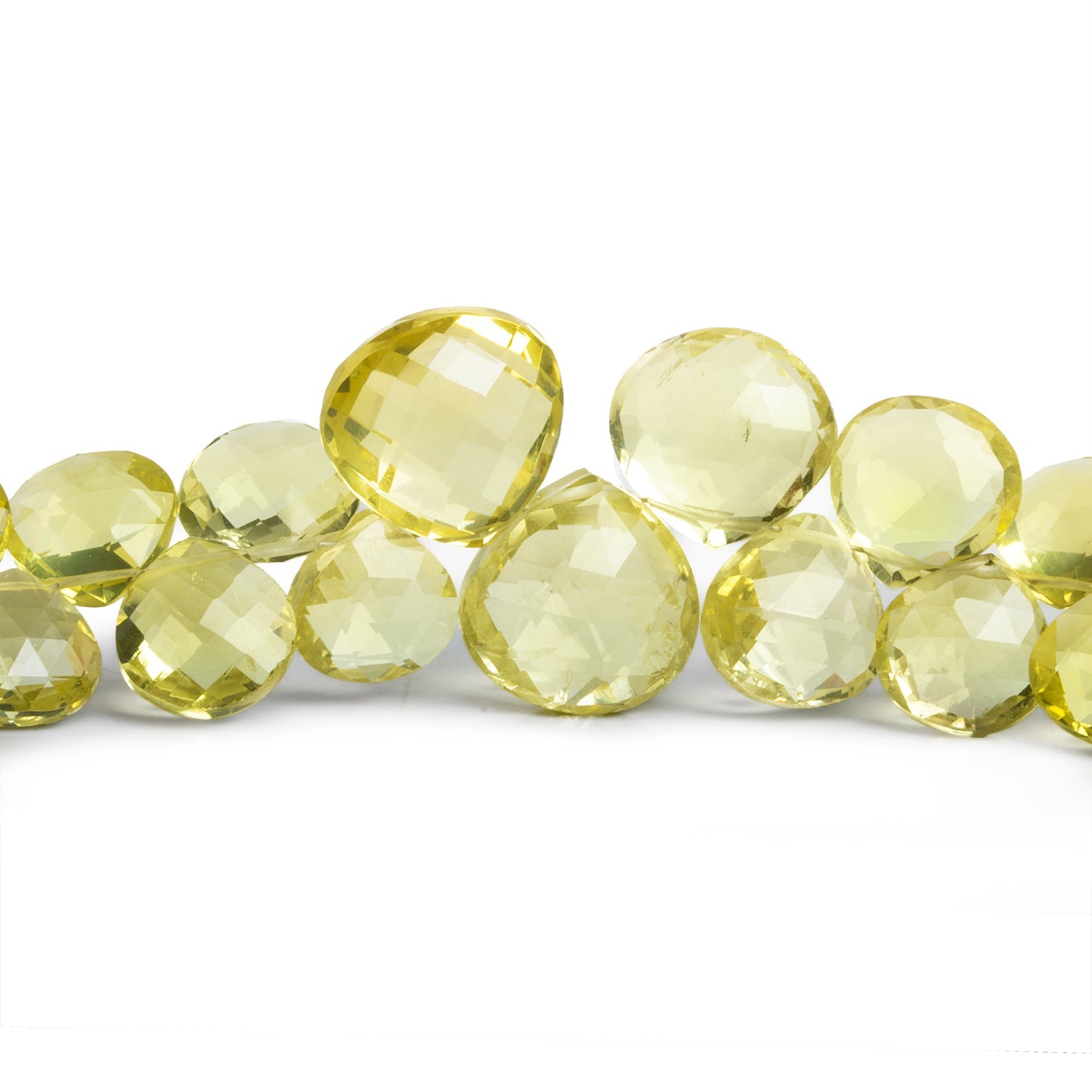 7 - 13mm Lemon Quartz Faceted Hearts 8 inch 45 beads - The Bead Traders