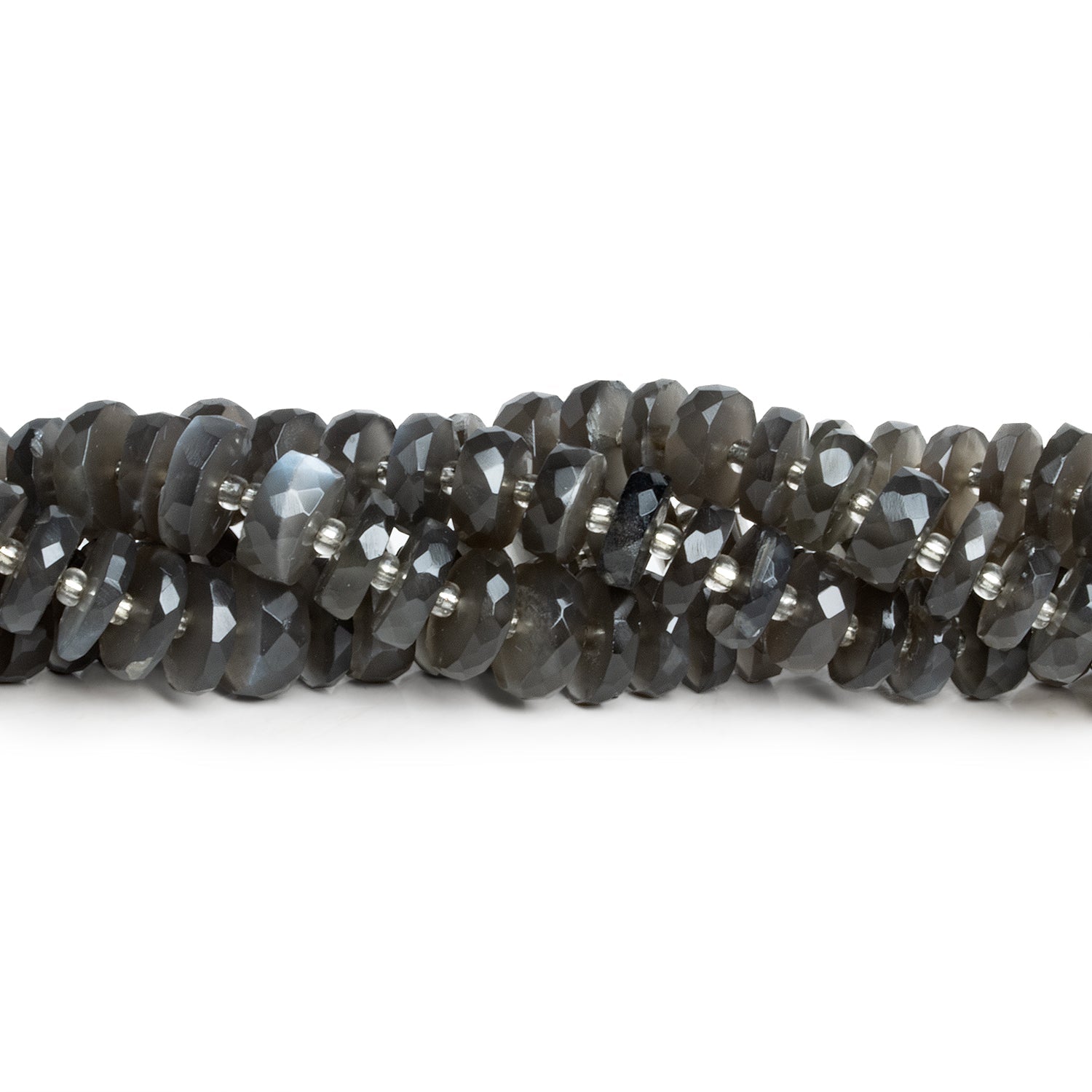 7 - 13mm Platinum Grey Moonstone Faceted Rondelles 15 inch 85 beads - The Bead Traders