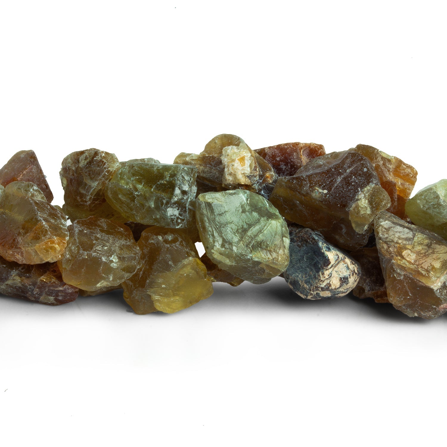 7 - 16mm Green & Brown Apatite Straight Drilled Natural Crystals 19 beads - The Bead Traders