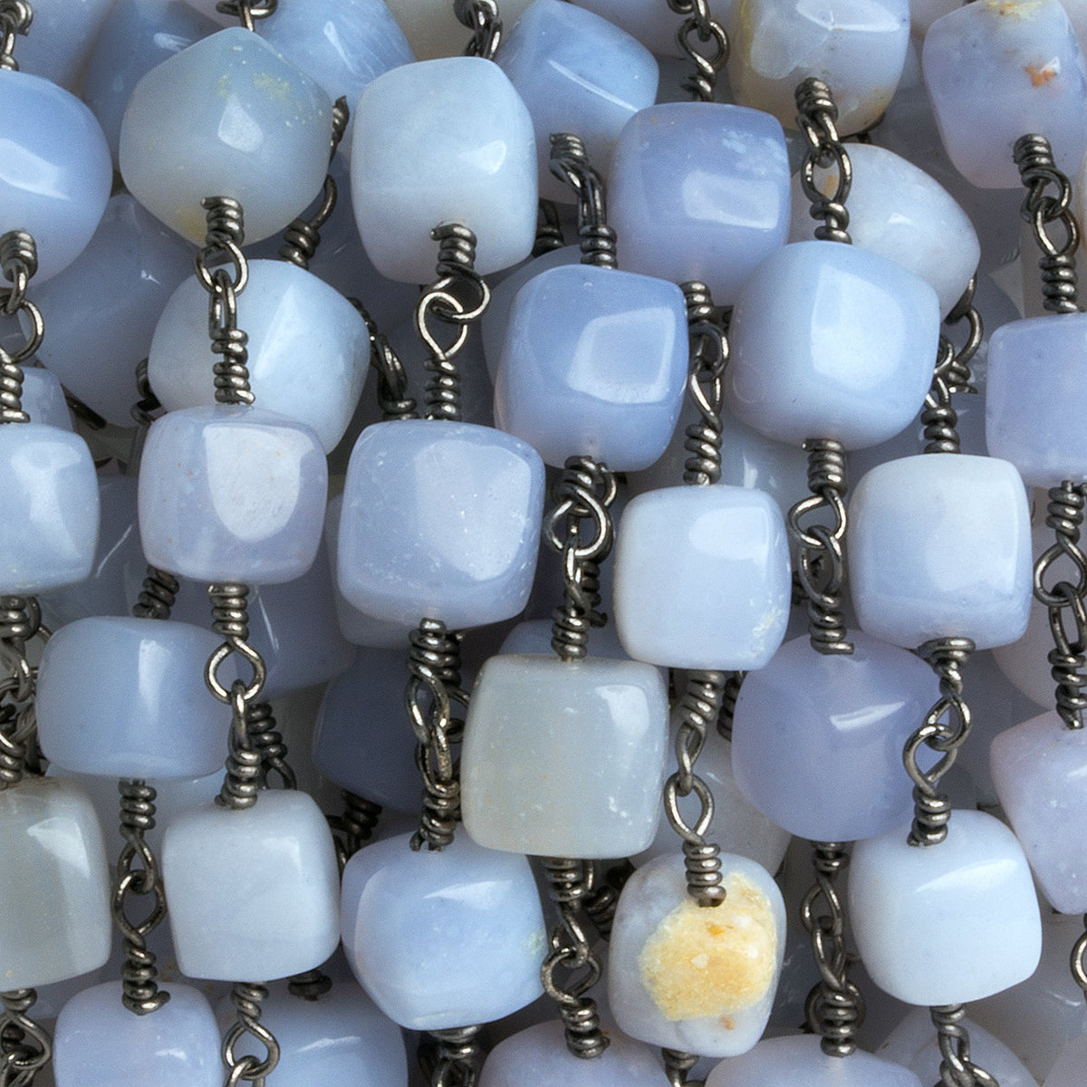 7-8.5mm Turkish Chalcedony Cube Black Gold Chain 19 beads - The Bead Traders