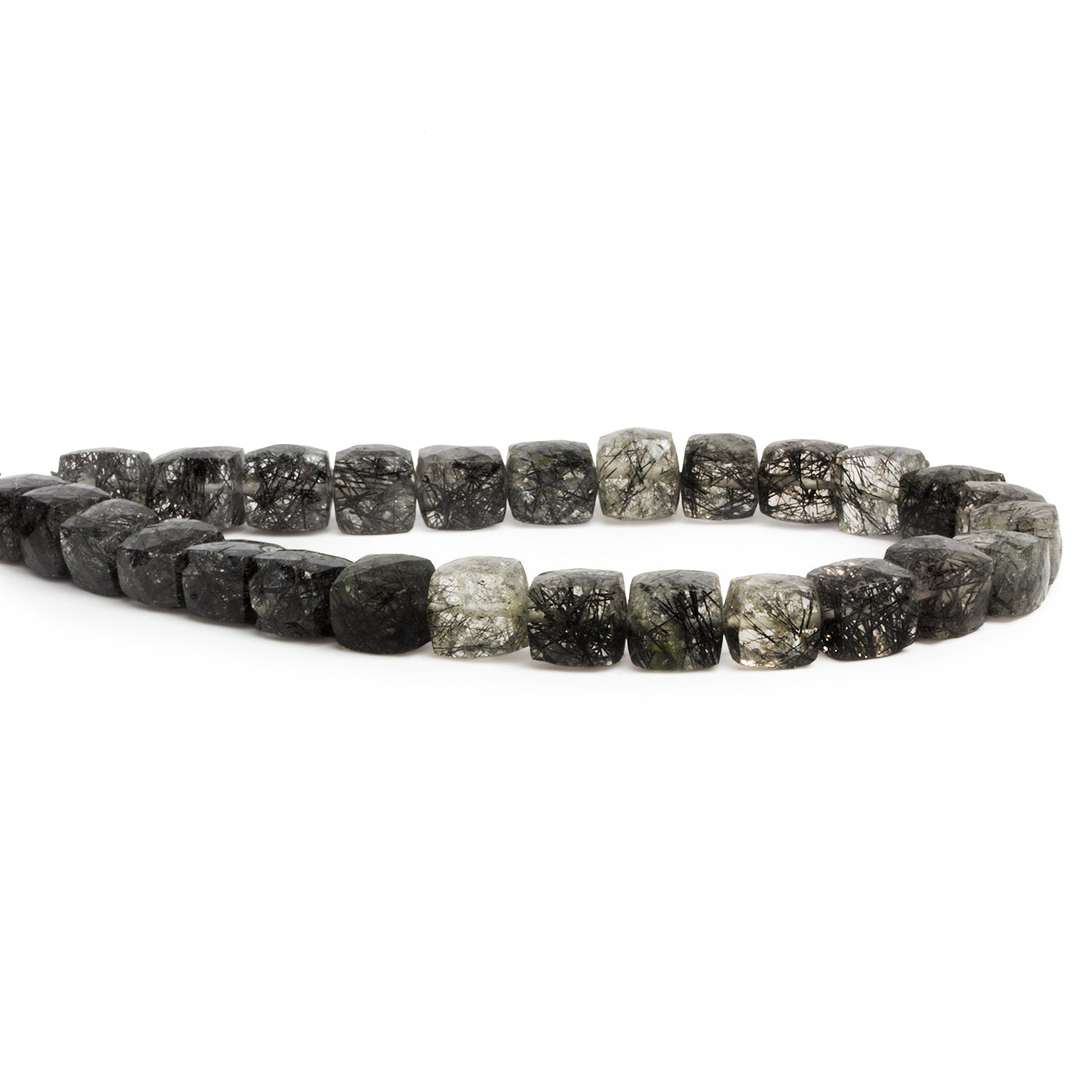 7 - 8mm Black Tourmalinated Quartz Faceted Cubes 8 inch 25 beads - The Bead Traders