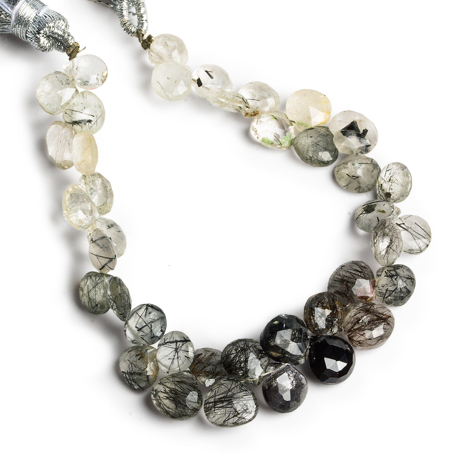 7 - 8mm Black Tourmalinated Quartz Faceted Hearts 6 inch 37 beads - The Bead Traders