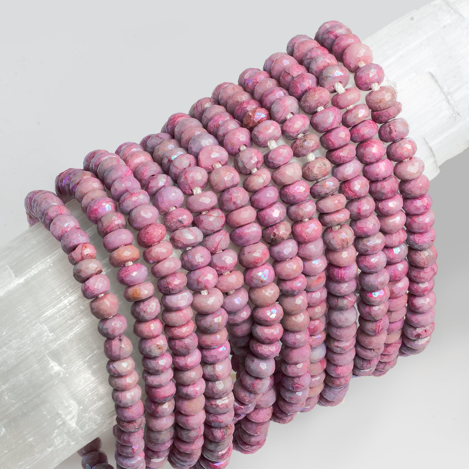 7 - 8mm Mystic Pink Quartz 2mm Large Hole Rondelles 8 inch 41 beads - The Bead Traders