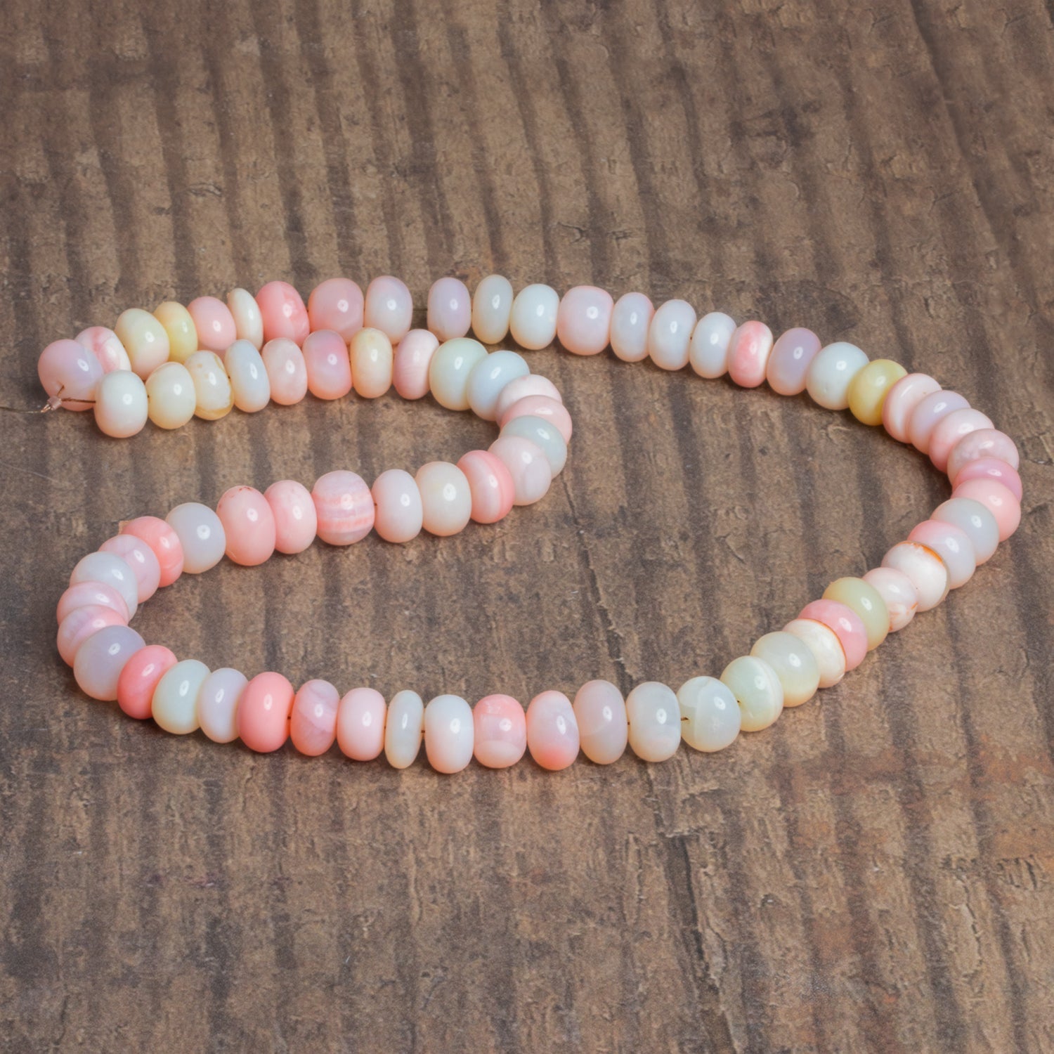 7-8mm Pink Opal Plain Rondelles 16 inch 72 beads - The Bead Traders