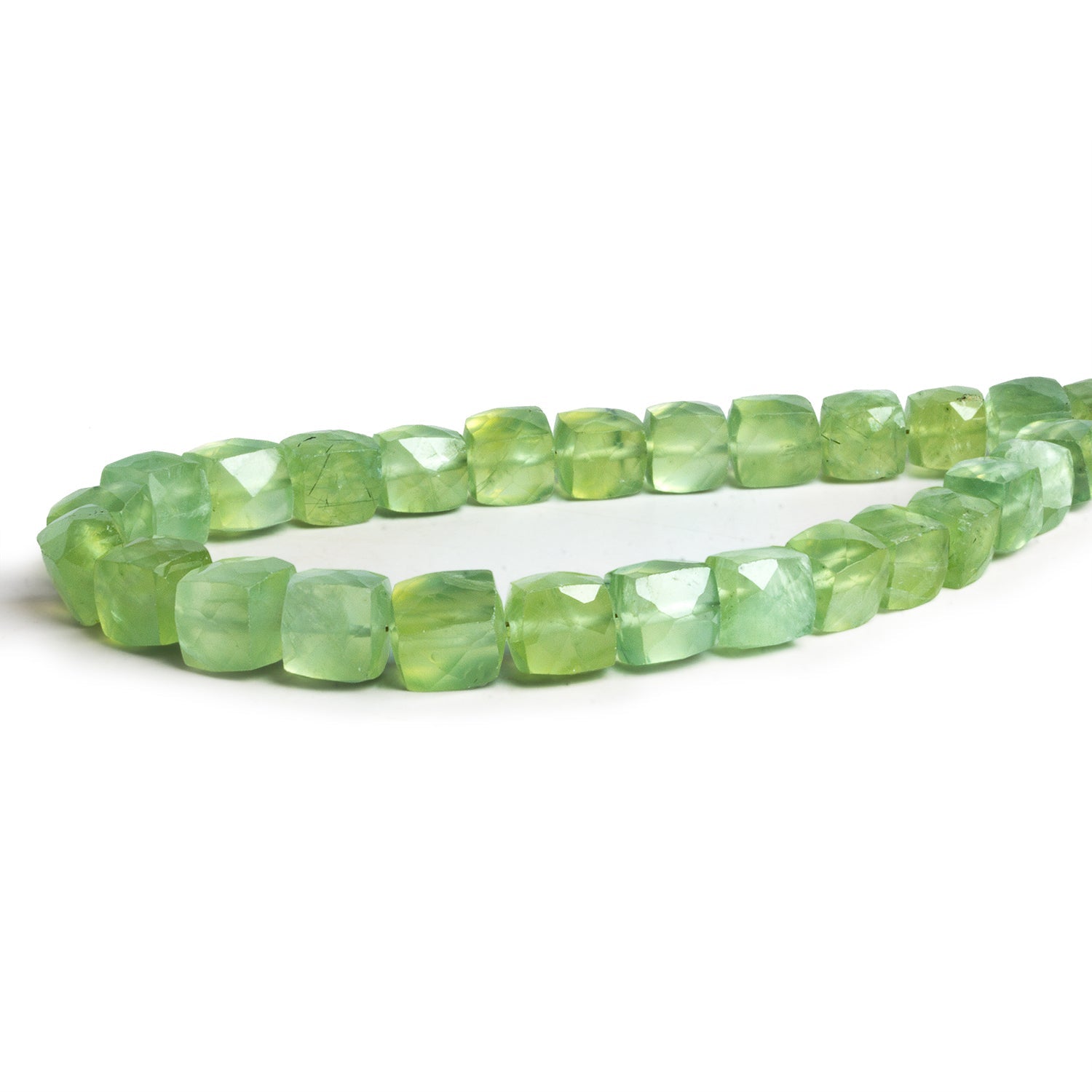 7 - 8mm Prehnite Faceted Cubes 8 inch 26 beads - The Bead Traders