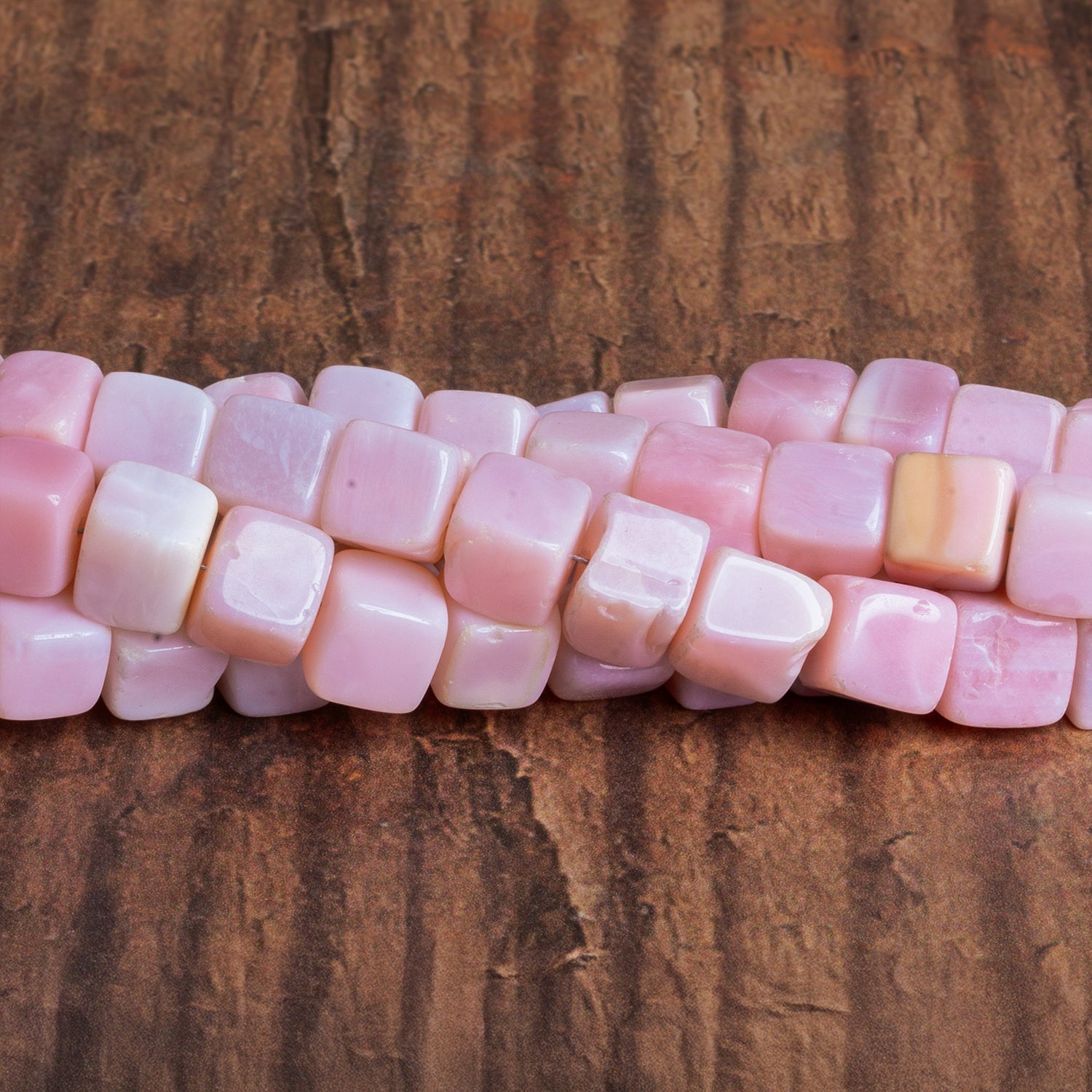 7 - 8mm Soft Pink Opal Plain Cubes 8 inch 25 beads - The Bead Traders