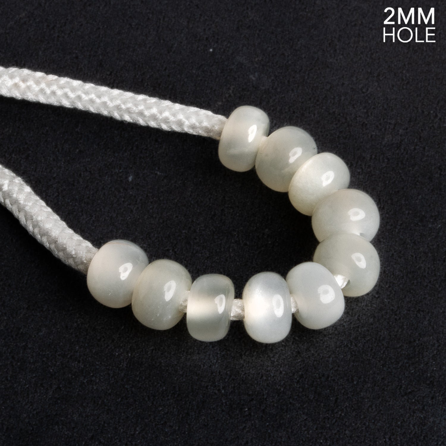 7 - 8mm White Moonstone 2mm Large Hole Rondelles 10 Beads - The Bead Traders