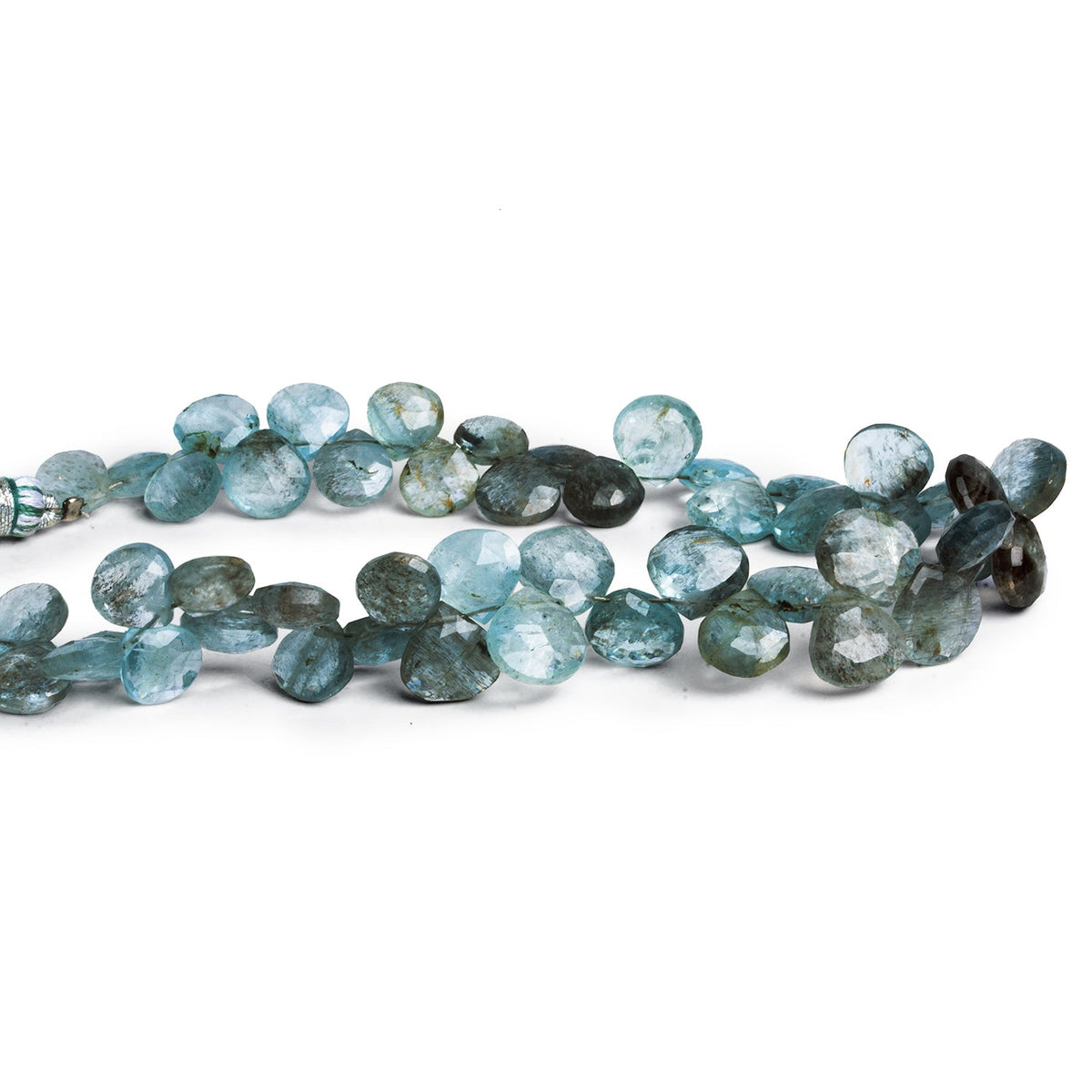 7-9mm Moss Aquamarine Faceted Hearts 8 inch 42 beads - The Bead Traders