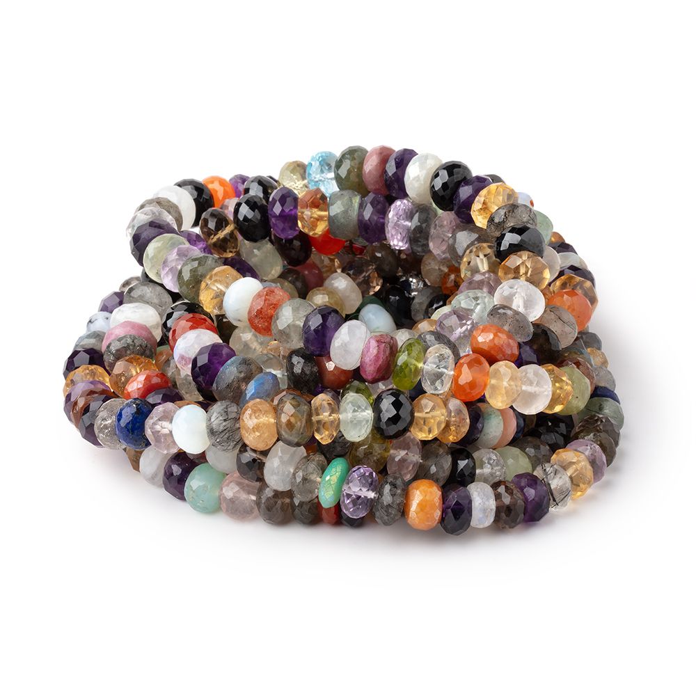 7 - 9mm Multi Gemstone Faceted Rondelles 15 inch 75 beads - The Bead Traders