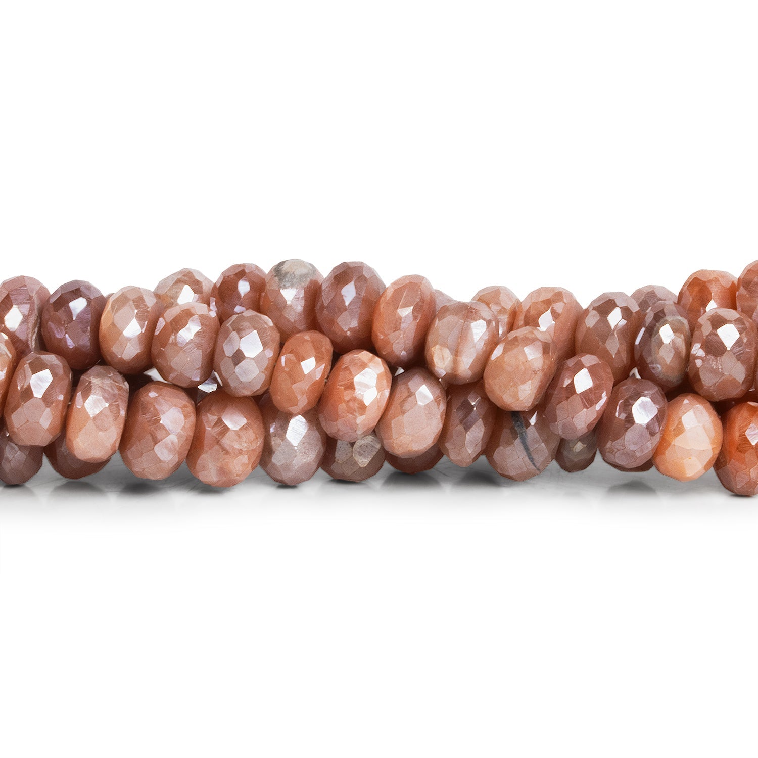7 - 9mm Mystic Peach Moonstone Faceted Rondelles 8 inch 36 beads - The Bead Traders