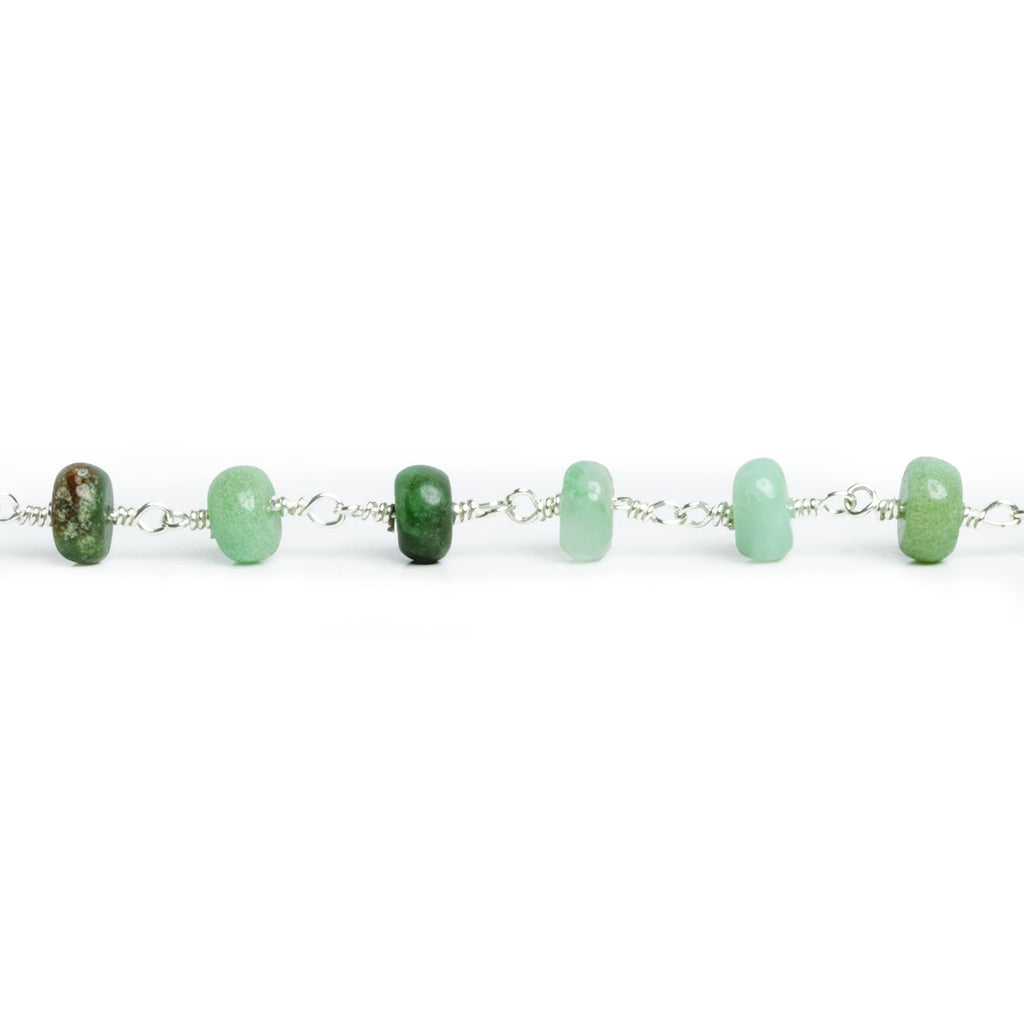 7.5mm Chrysoprase Rondelle Silver Chain 27 beads - The Bead Traders