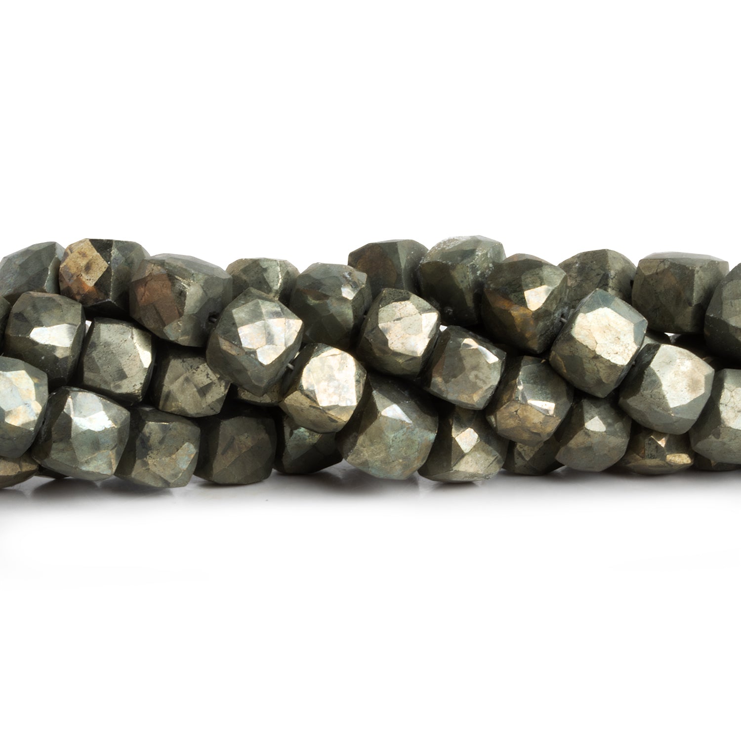 7.5mm Golden Pyrite Faceted Cubes 9 inch 32 beads - The Bead Traders