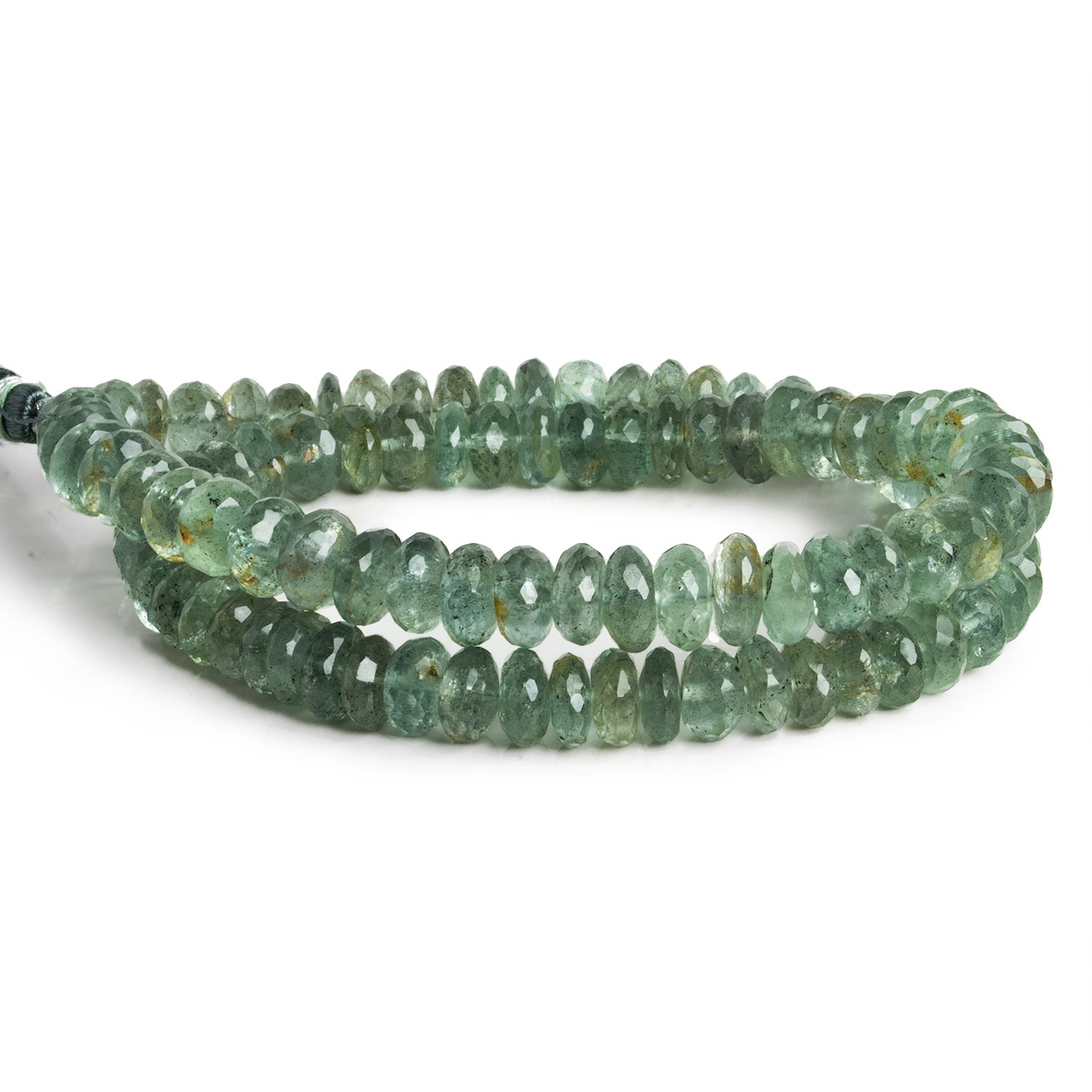 7.5mm Moss Aquamarine Faceted Rondelles 14 inch 95 beads - The Bead Traders
