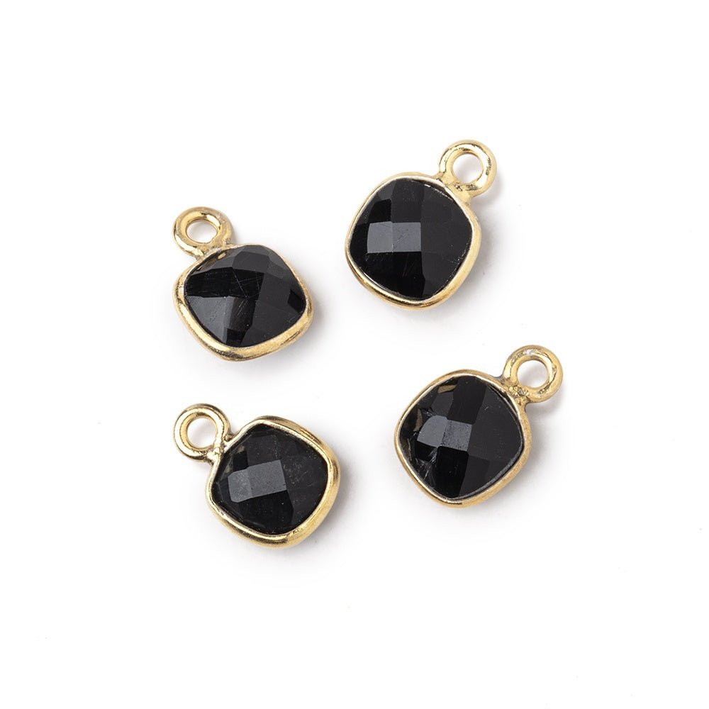 7.5mm Vermeil Bezeled Black Onyx Cushion Pendants Set of 4 - The Bead Traders